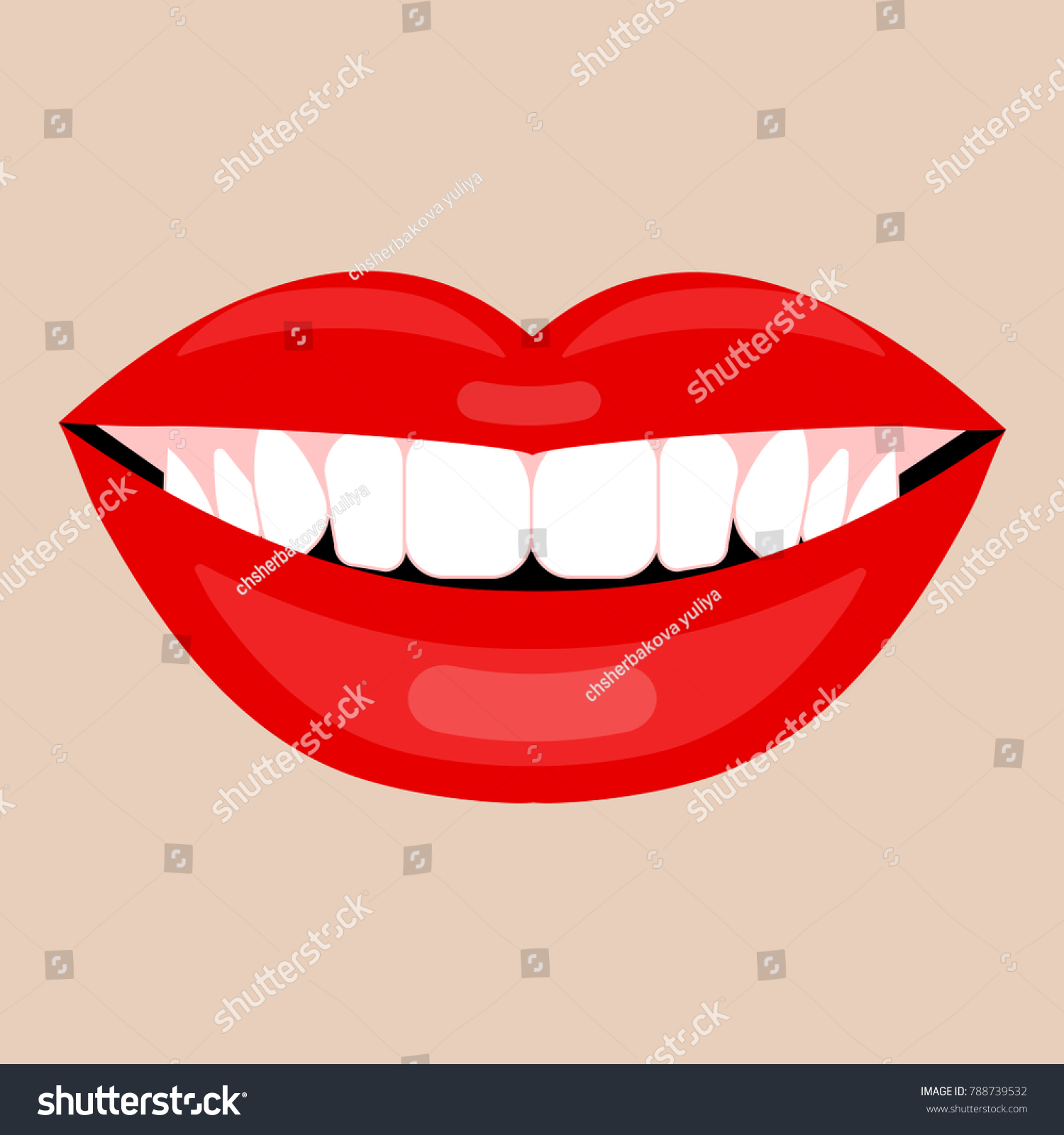 Beautiful Smile White Teeth Red Lipstick Stock Vector Royalty Free