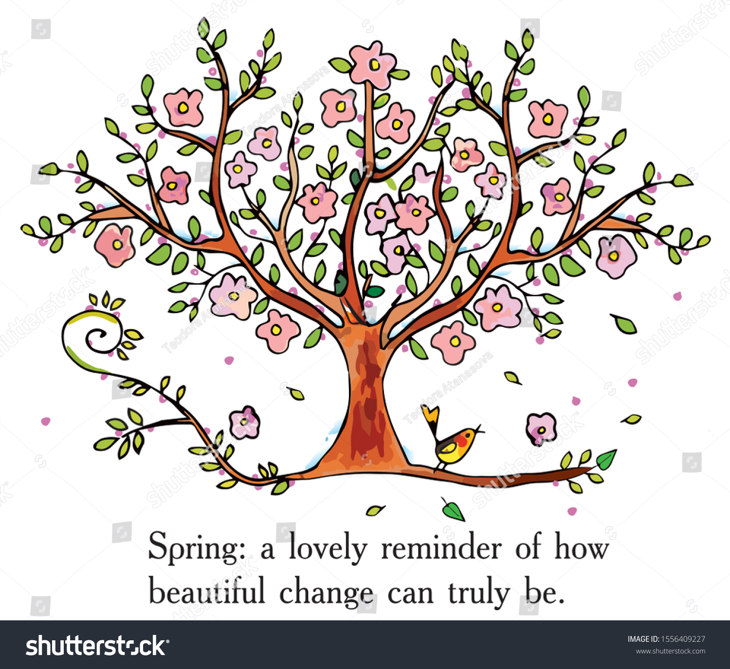 Beautiful Spring Tree Wisdom Words Colored Stock Vector Royalty Free 1556409227