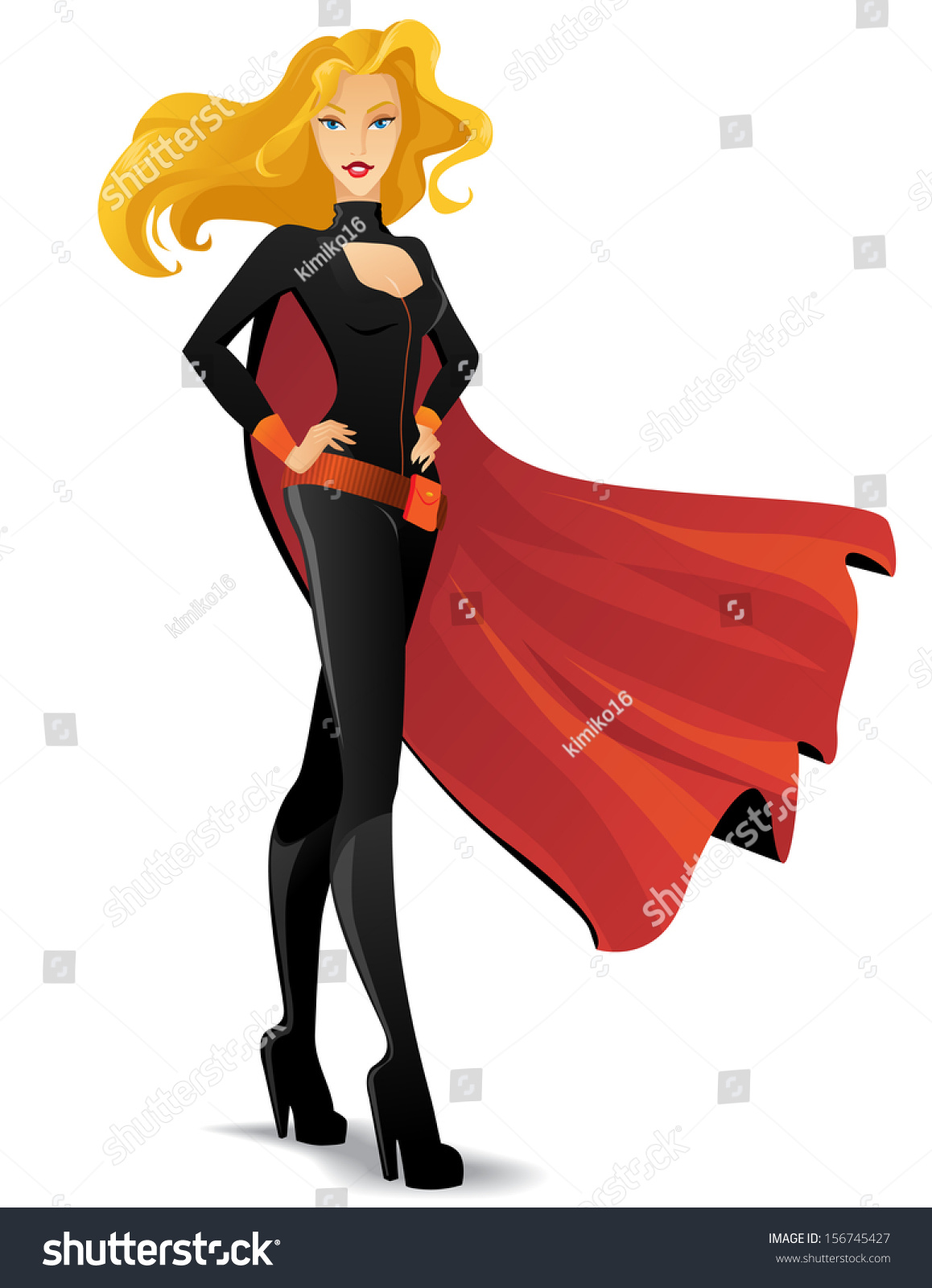 Belle Super Femme En Costume Noir Image Vectorielle De Stock Libre De Droits