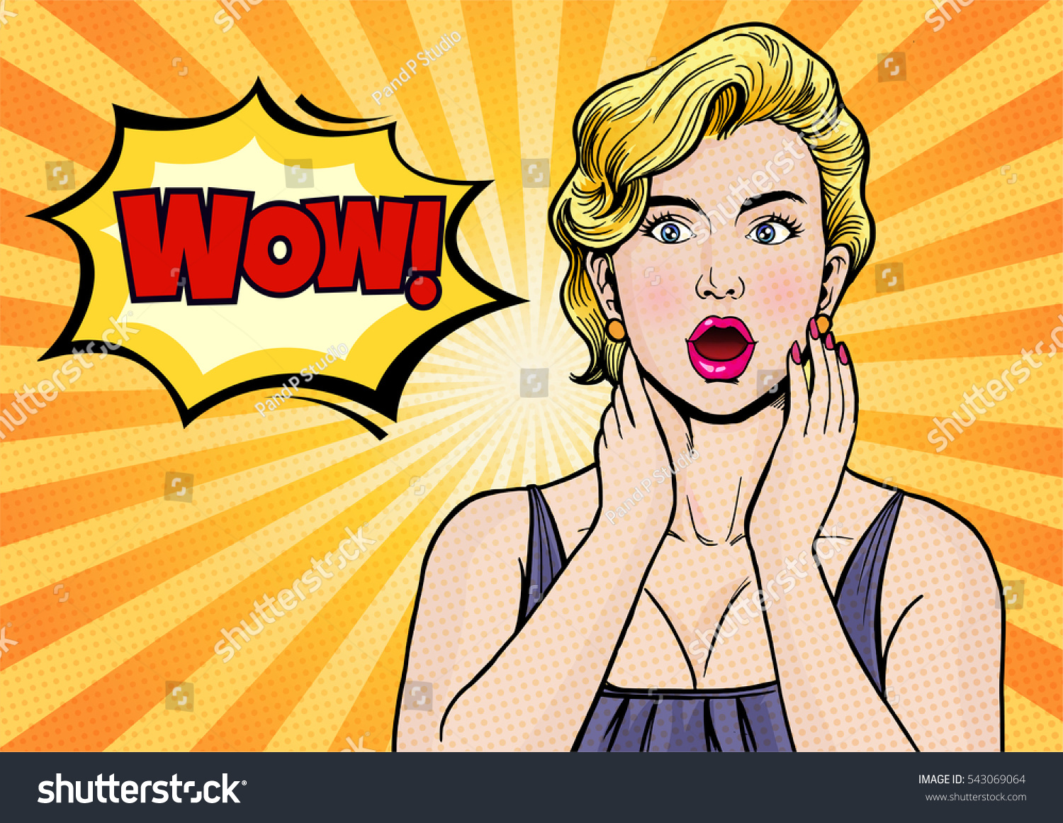 Beautiful Surprised Woman In The Pop Art Comics Style.-Vector ...