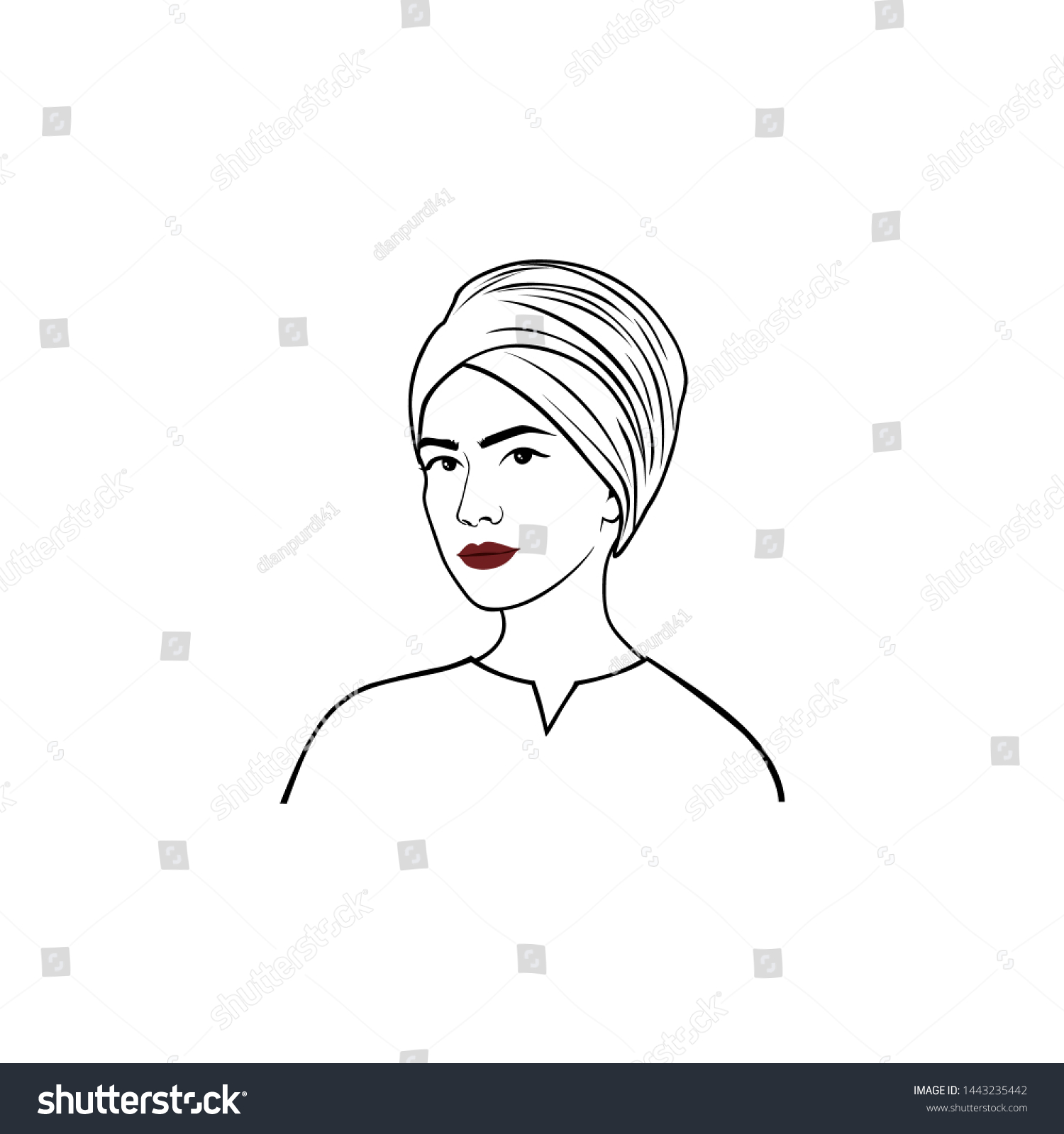 Beautiful Turban Girl Hairstyle Line Art Stock Vector (Royalty Free ...