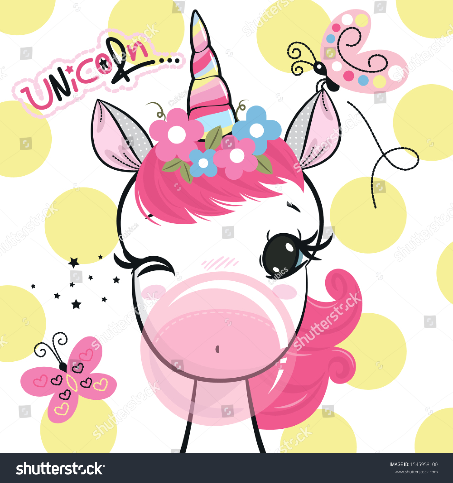 Beautiful Unicorn Girl Blowing Bubble Gum Stock Vector Royalty Free Shutterstock