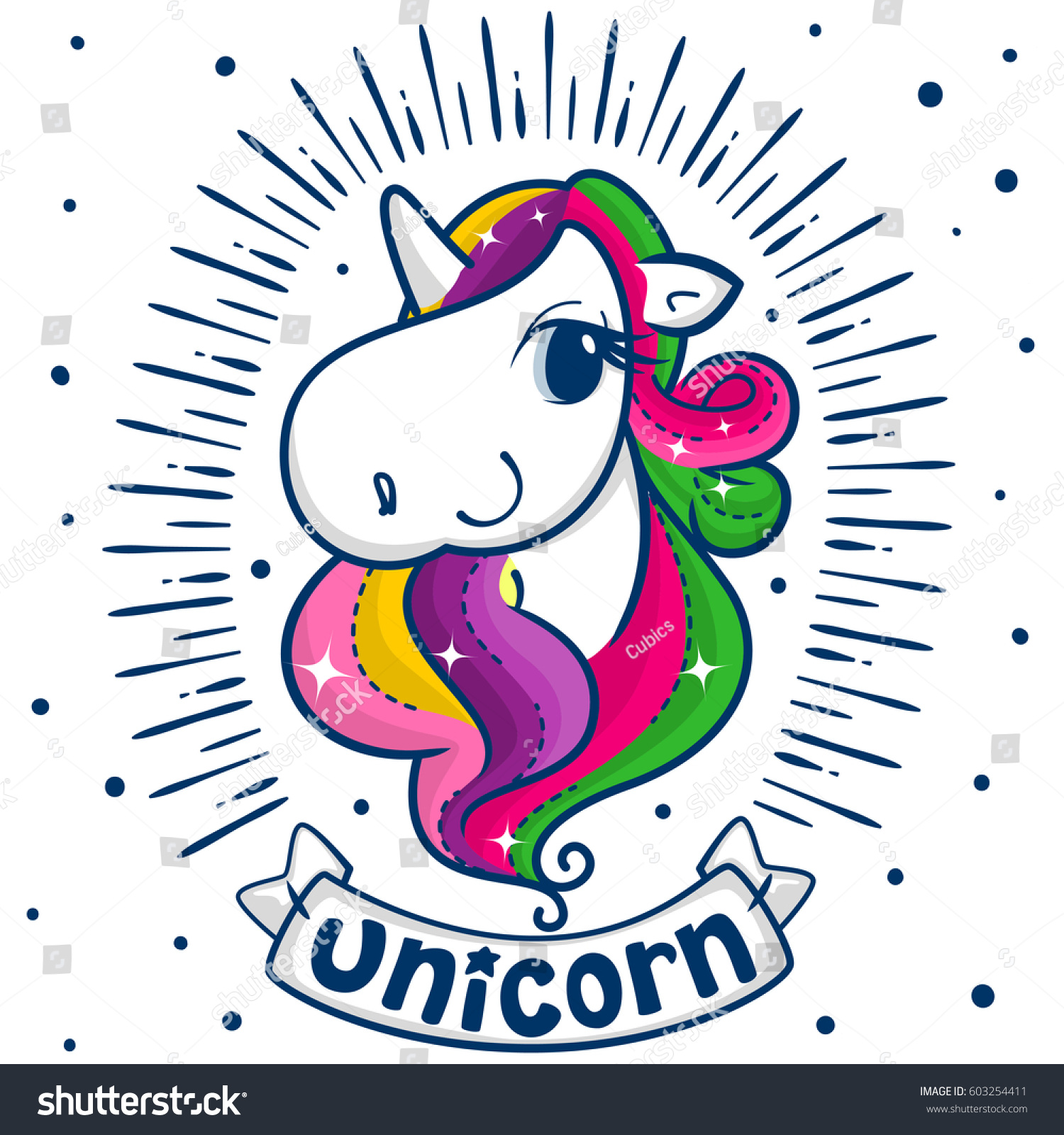 Beautiful Unicorn Girl Colorful Hair Isolated Stock Vector (Royalty ...