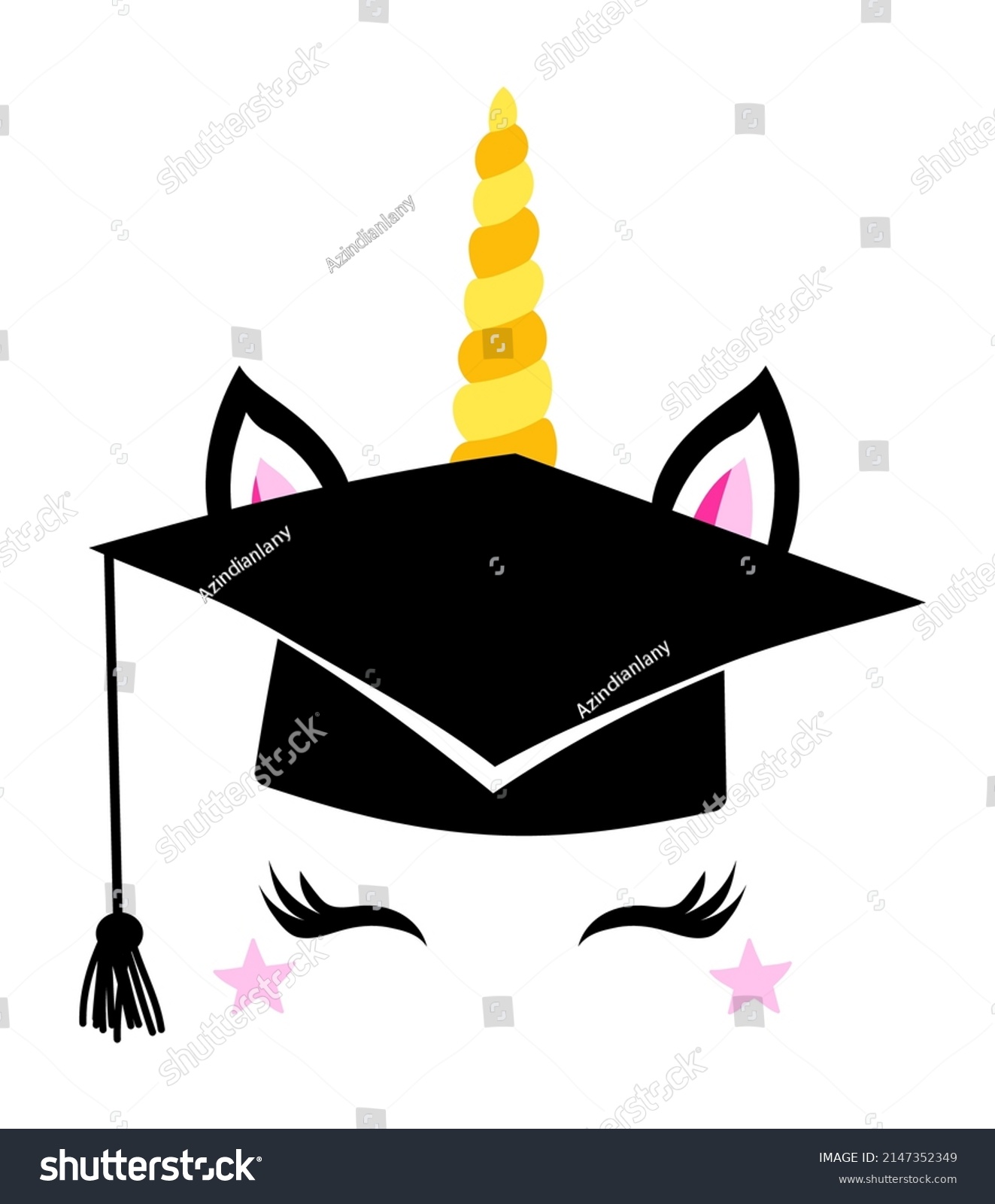 SVG of Beautiful Unicorn head with graduation cap, Unicorn Face with lashes. Vector illustration for card and shirt design for school graduates. Congratulations Graduates. svg
