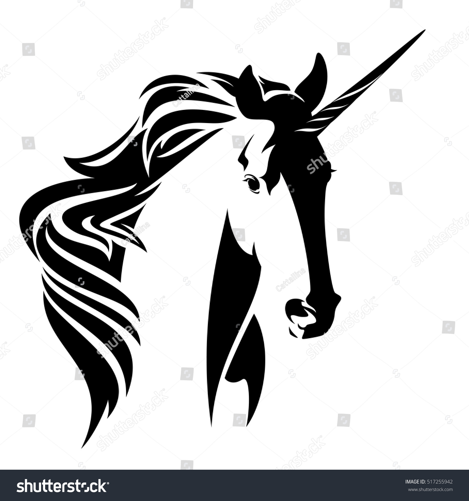 Beautiful Unicorn Horse Head Black White Stock Vector ...
