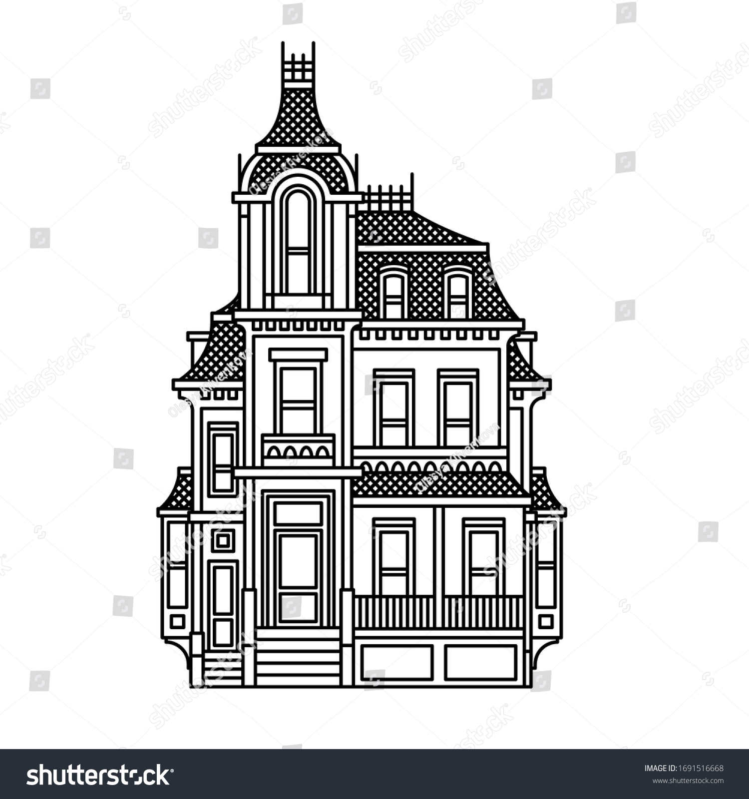 Beautiful Victorian House Simple Vector Drawing Stock Vector Royalty Free