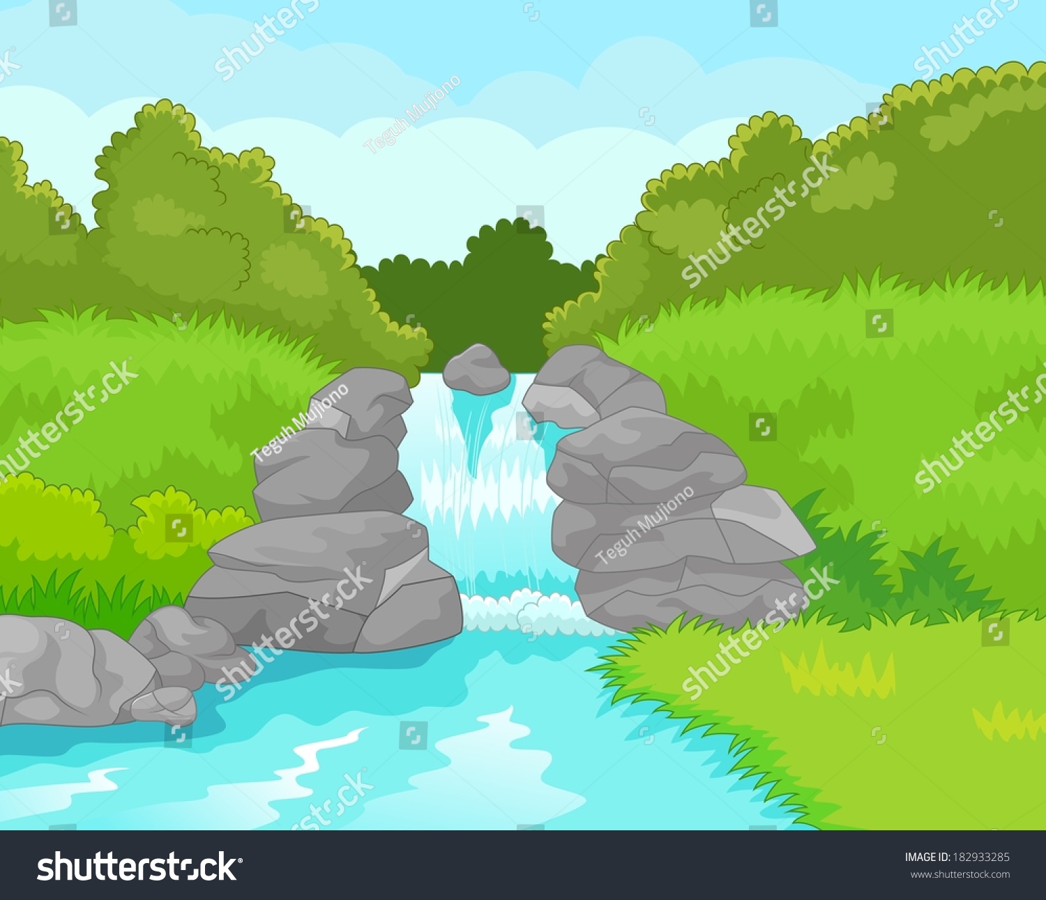 Beautiful Waterfall Stock Vector (Royalty Free) 182933285 | Shutterstock