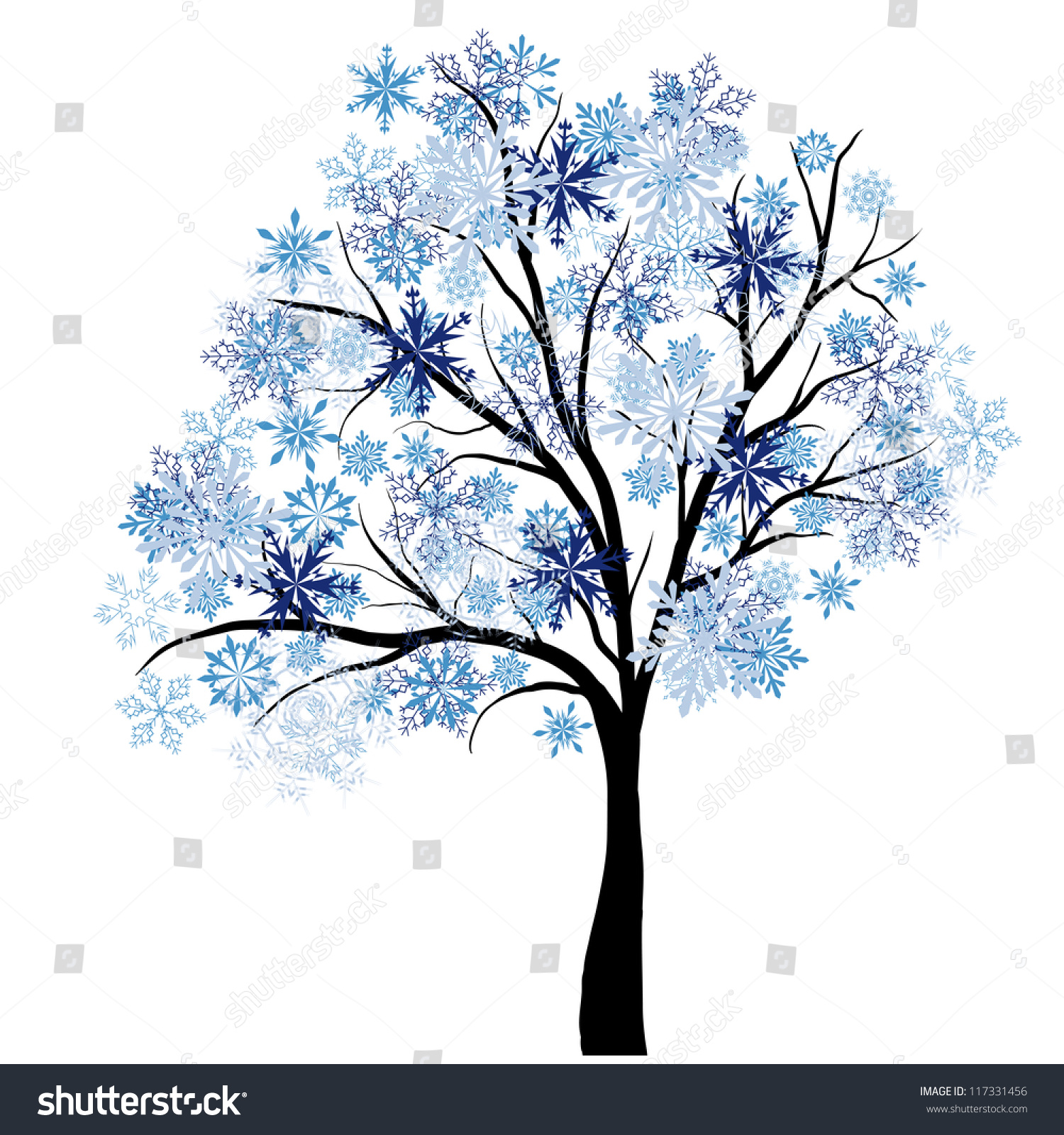 Beautiful Winter Tree Snowflakes Leaves Vector Stock 