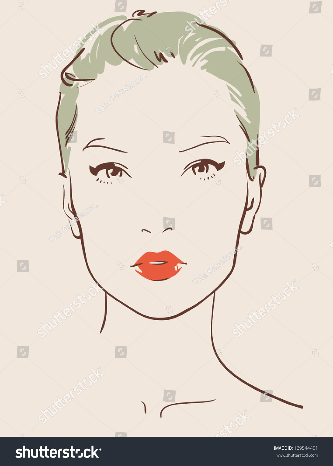 Beautiful Woman Face Hand Drawn Vector Illustration Eps 10 - 129544451 ...