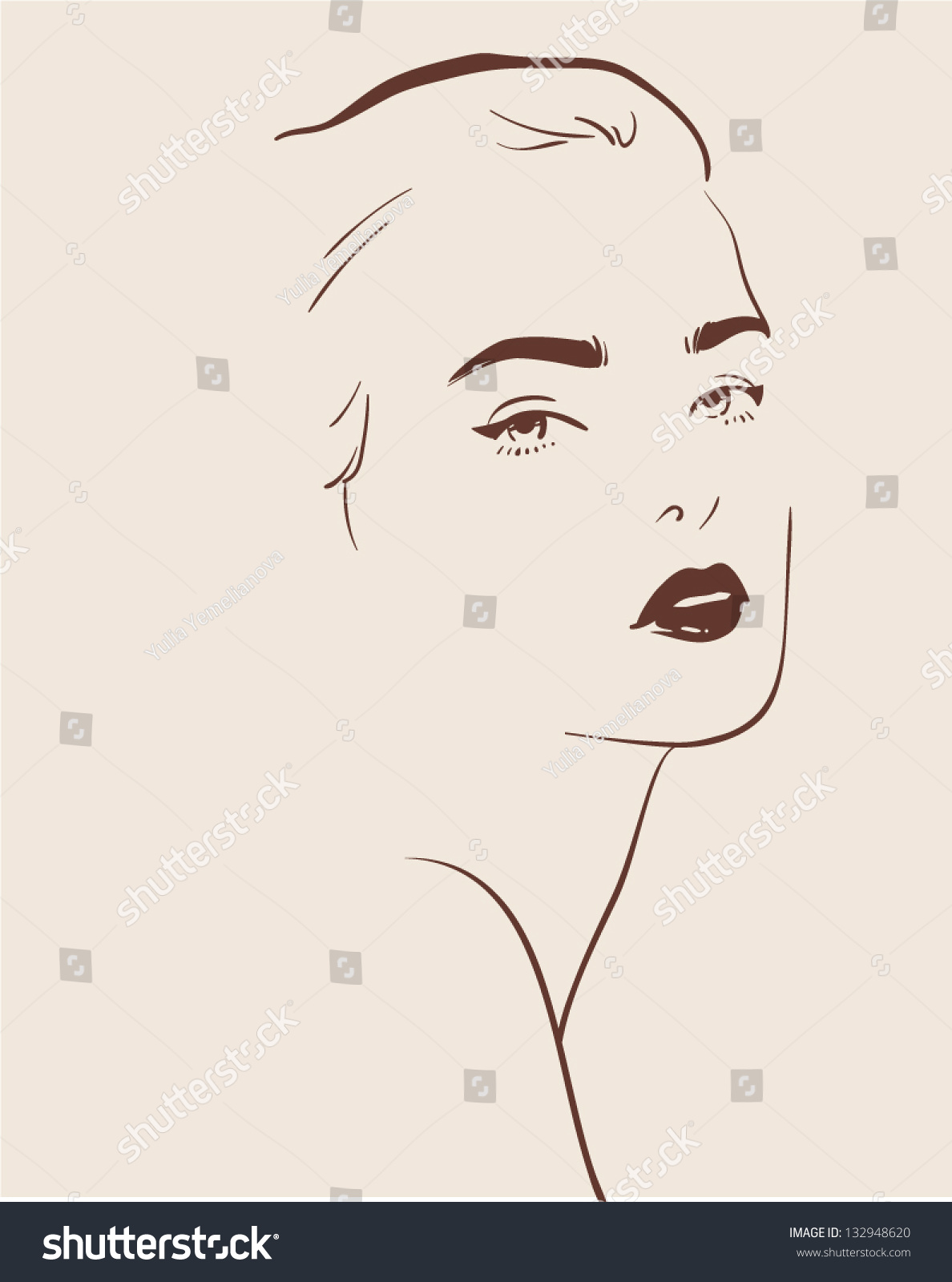 Beautiful Woman Face Hand Drawn Vector Stock Vector (Royalty Free ...