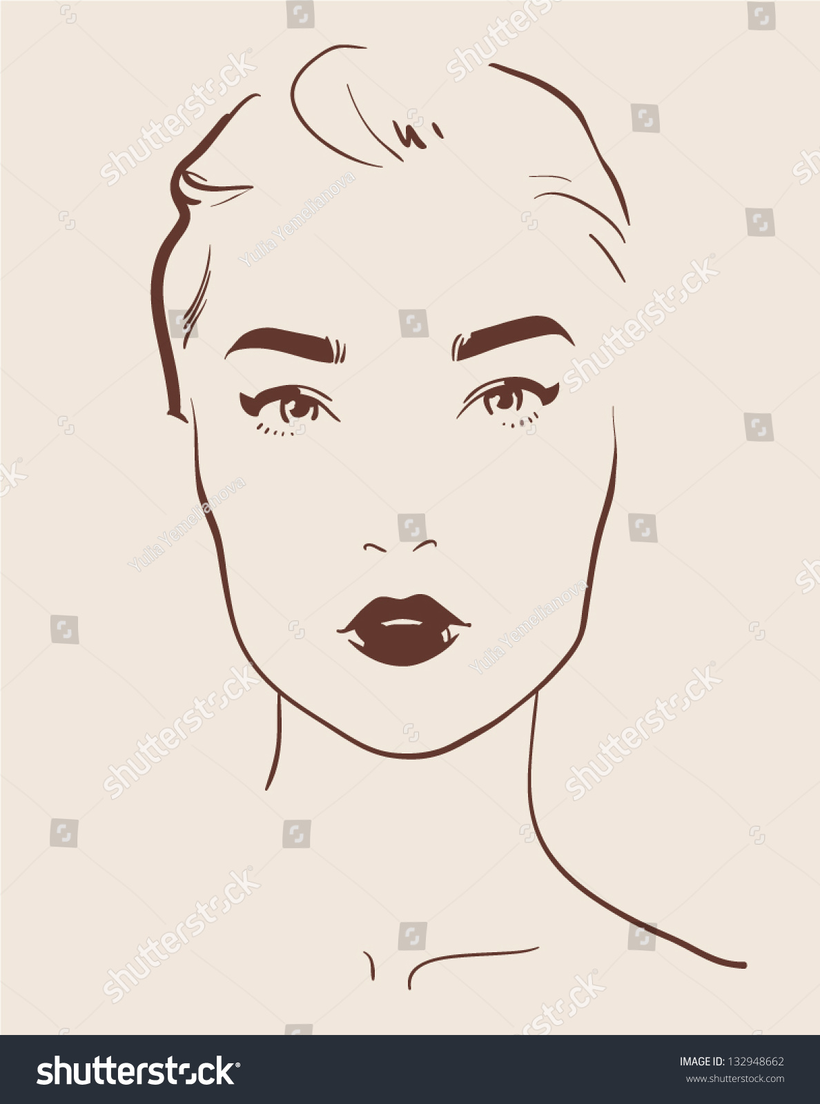 Beautiful Woman Face Hand Drawn Vector Stock Vector 132948662 ...