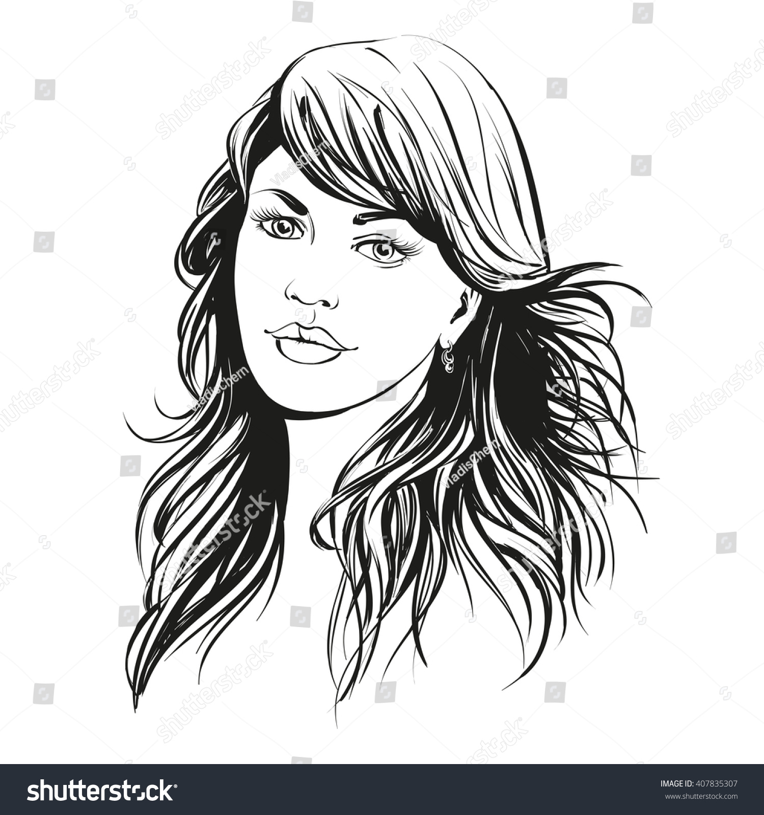 Beautiful Woman Face Hand Drawn Vector Stock Vector (Royalty Free ...