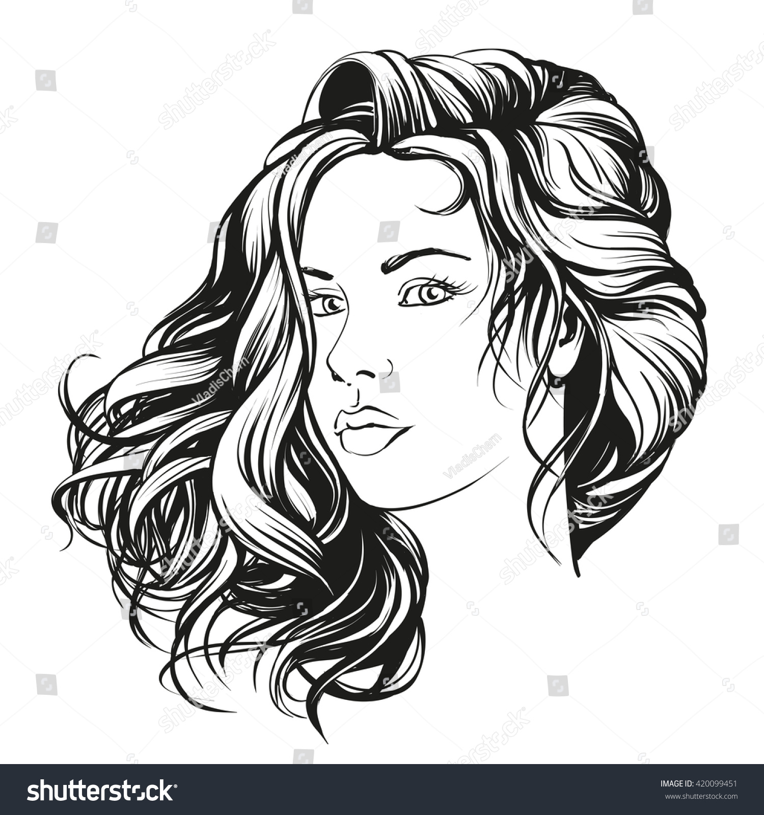 Beautiful Woman Face Hand Drawn Vector Stock Vector (Royalty Free ...