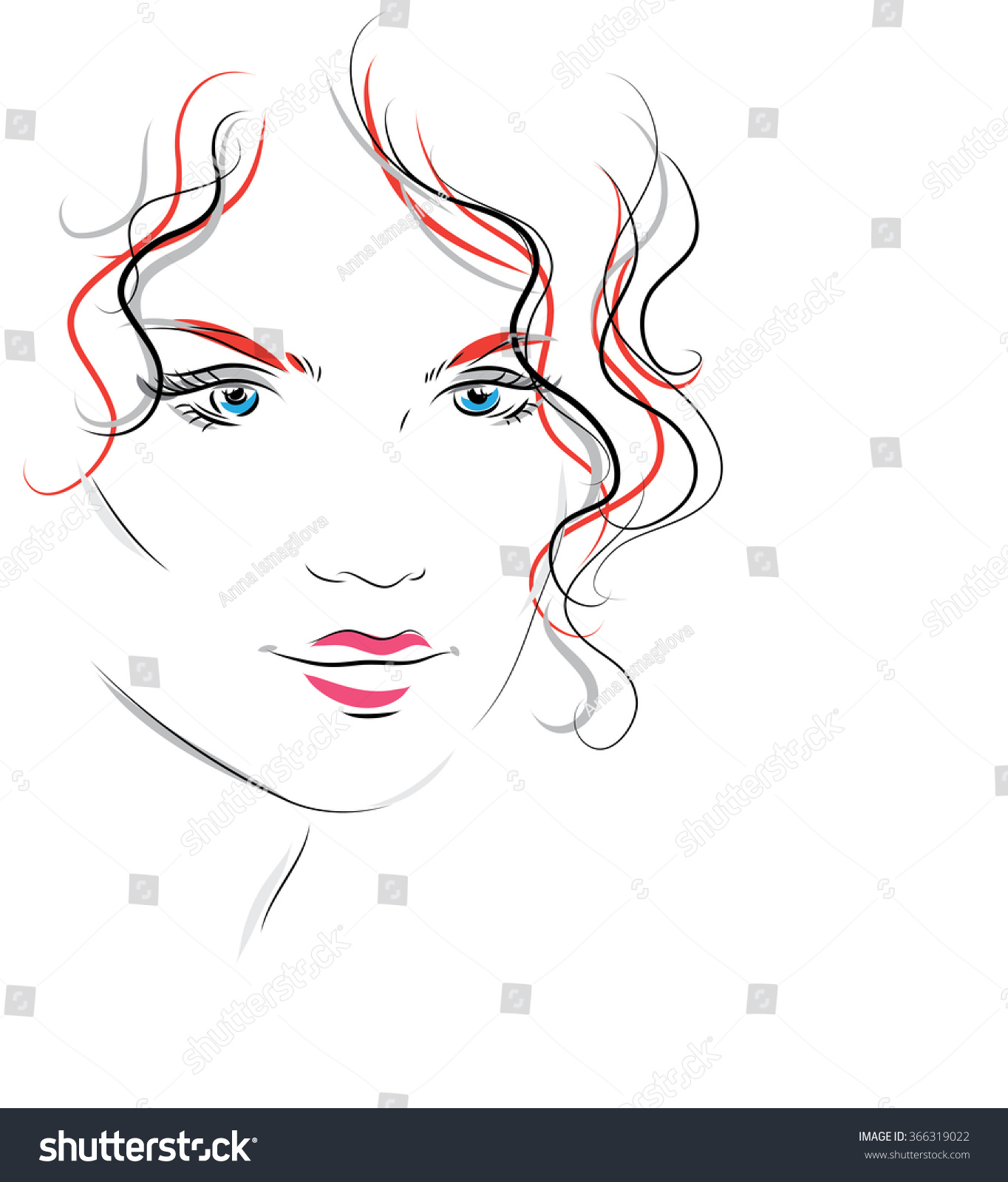 Vektor Stok Beautiful Woman Face Vector Fashion Illustration Tanpa Royalti 366319022 8187