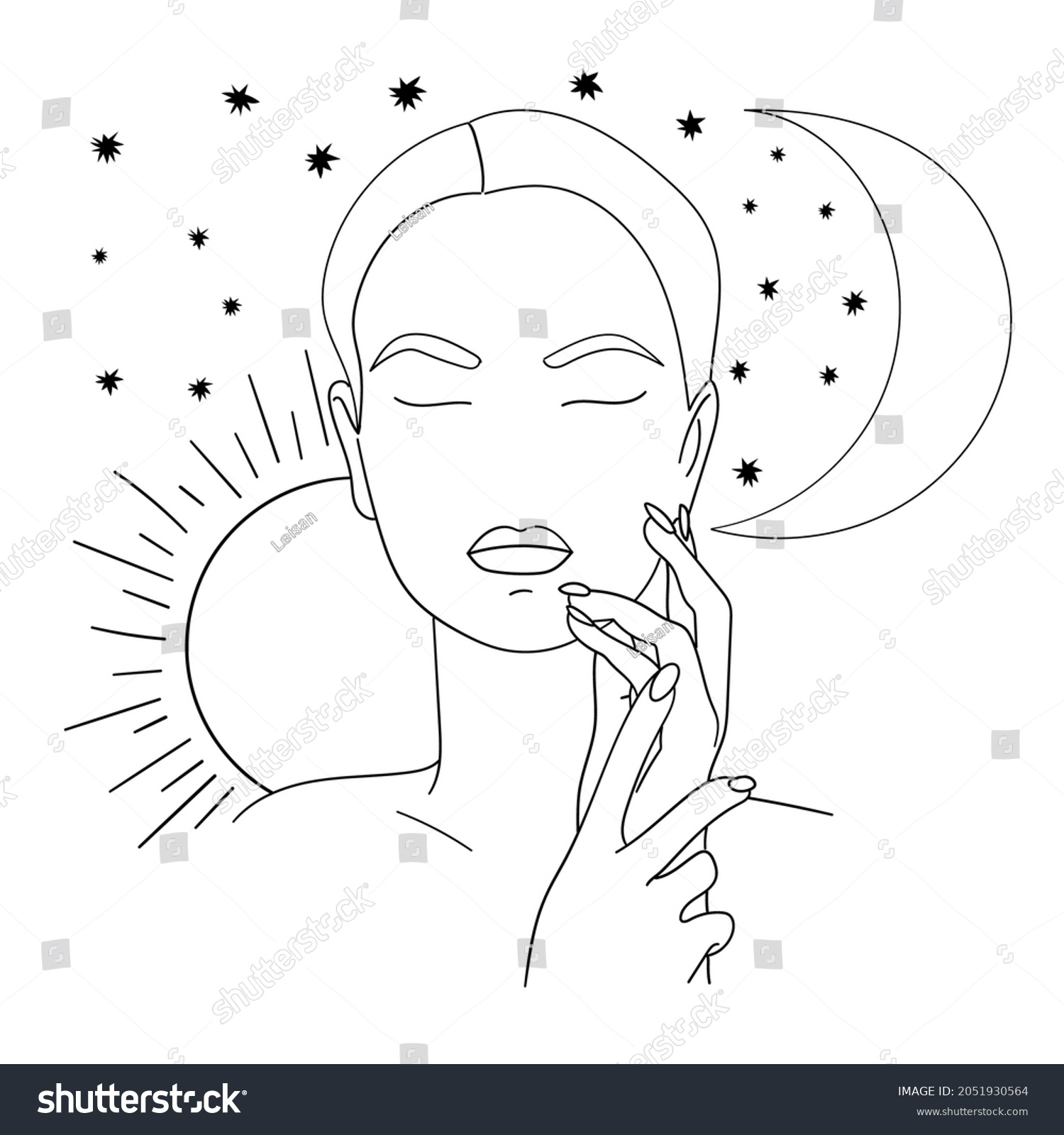 Beautiful Woman Line Art Vector Illustration Stock Vector Royalty Free 2051930564 Shutterstock 