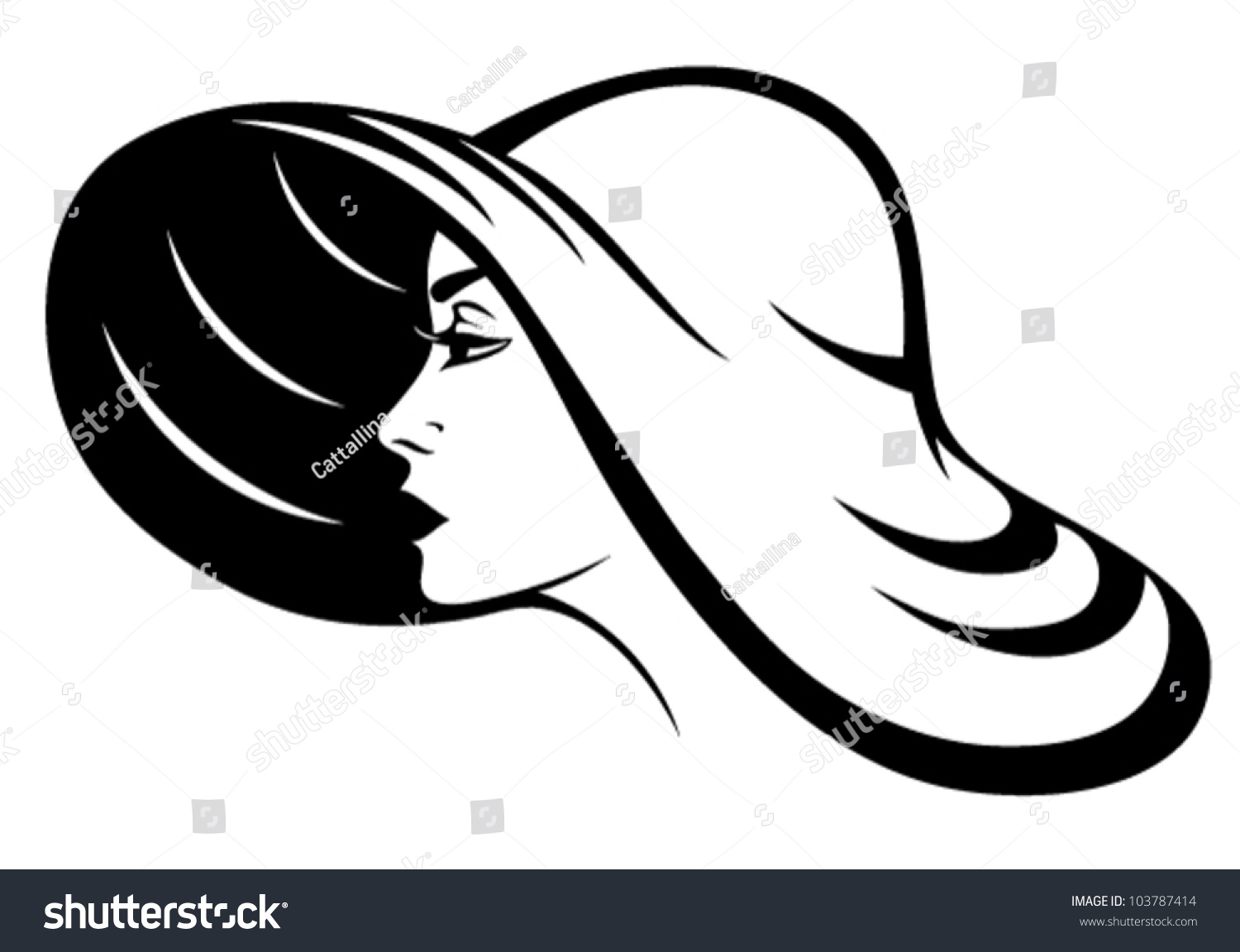 Beautiful Woman Profile Wearing Widebrimmed Hat Stock Vector 103787414 ...
