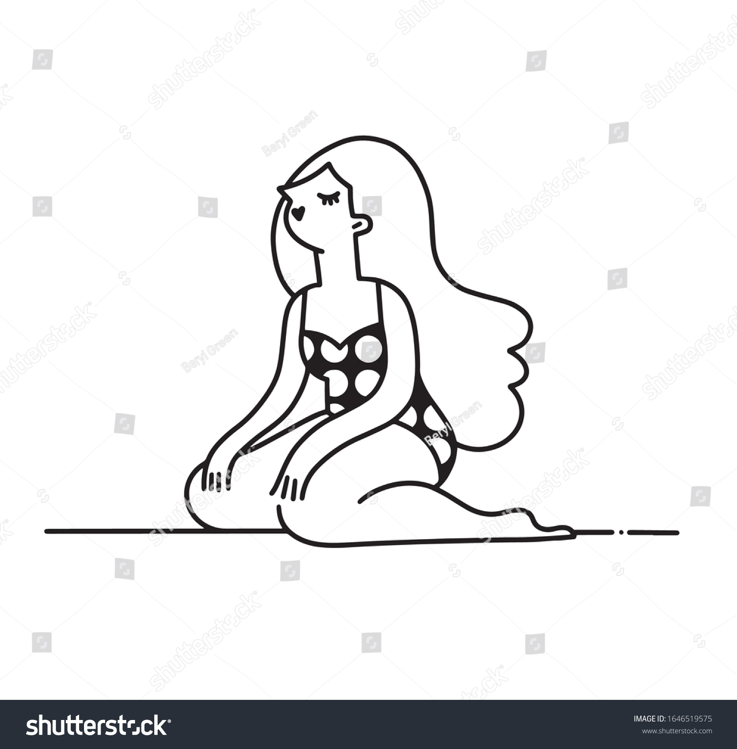 Vektor Stok Beautiful Woman Relaxed Sunbathing Vector Outline Tanpa Royalti 1646519575 3979