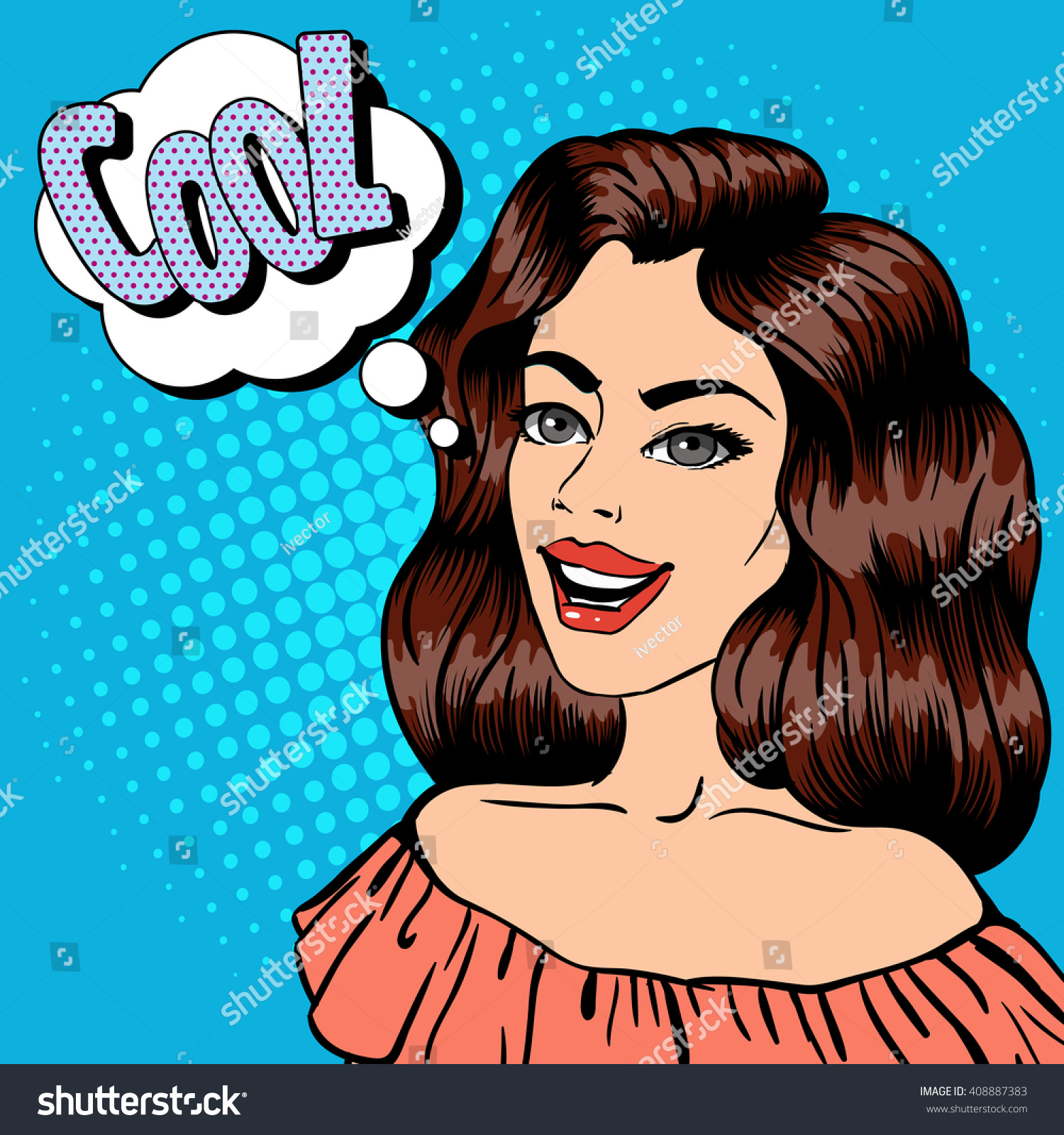 Beautiful Woman Expression Cool Pop Art Stock Vector Royalty Free 408887383
