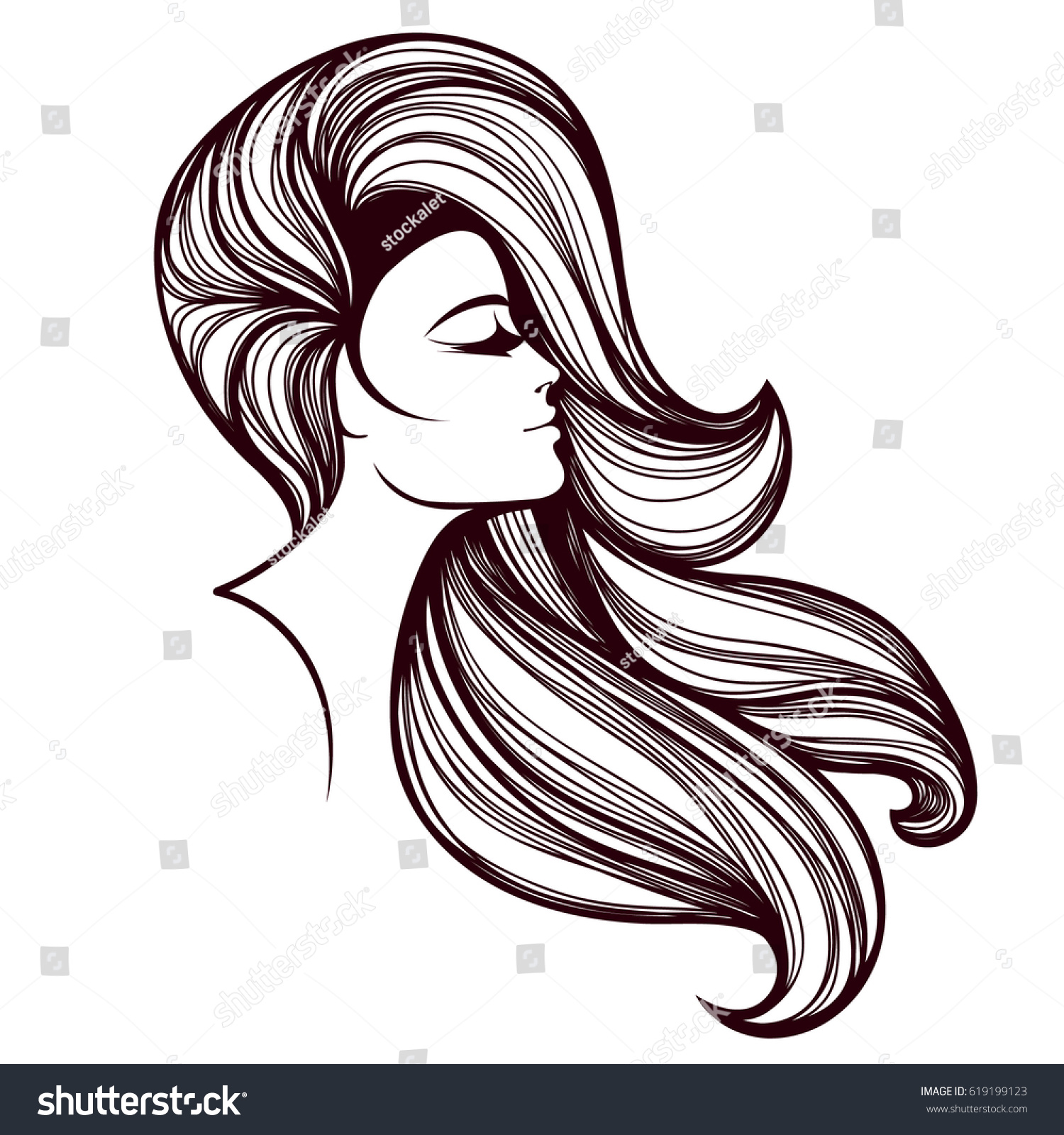 Beautiful Woman Long Wavy Hairvector Icon Stock Vector 619199123 ...