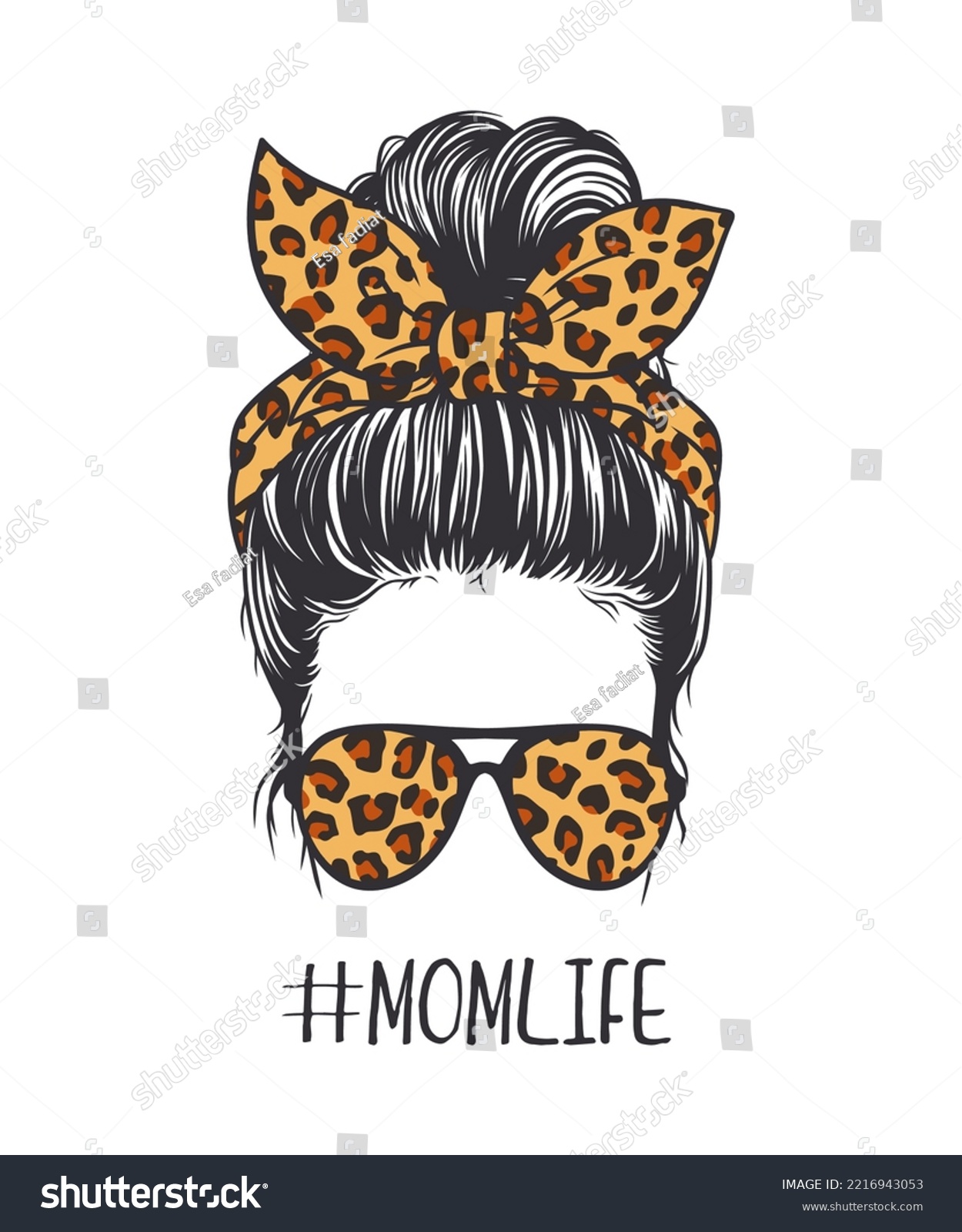 SVG of Beautiful woman with messy bun hairstyle, wearing leopard-patterned glasses and ribbon svg