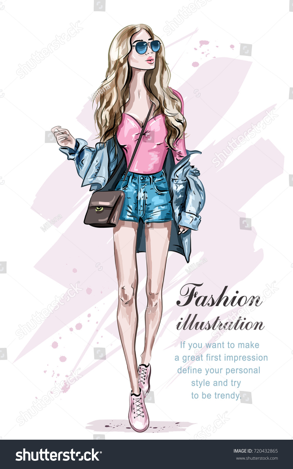 Beautiful Young Blonde Hair Woman Bag Stock Vector 