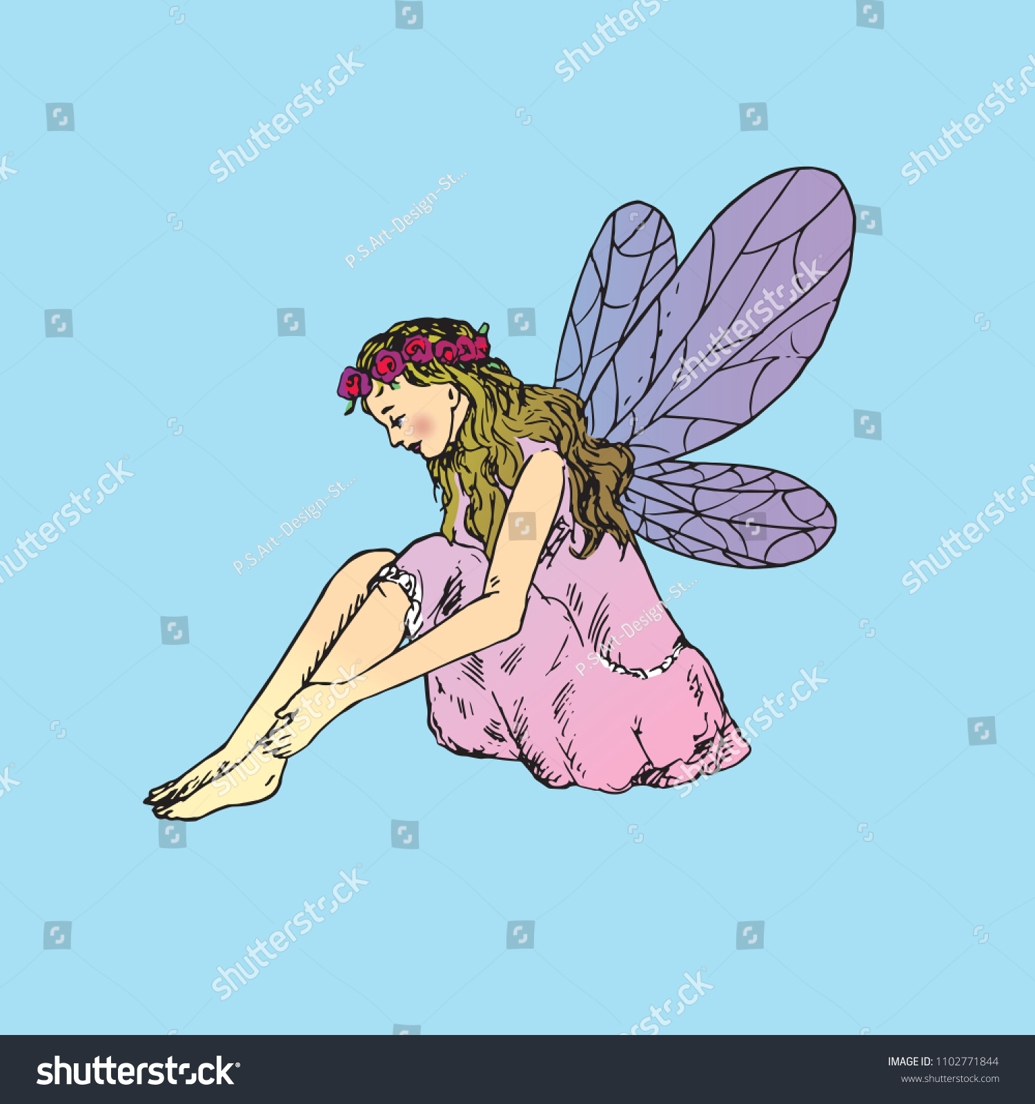 Beautiful Young Fairy Sitting Wreath Red Stock Vector Royalty Free