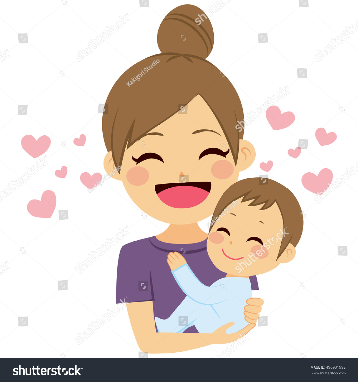Beautiful Young Mother Hugging Little Toddler Stock Vector ...