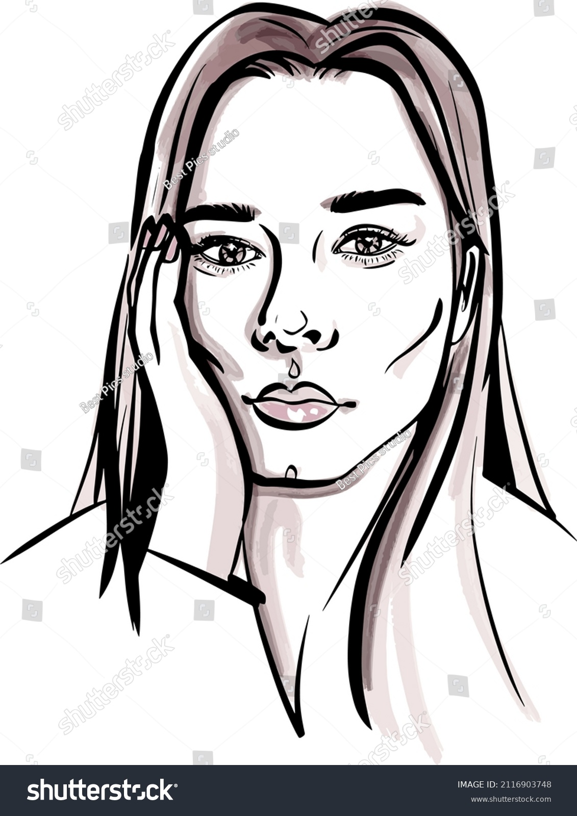 Beautiful Young Woman Face Makeup Drawing Stock Vector (Royalty Free