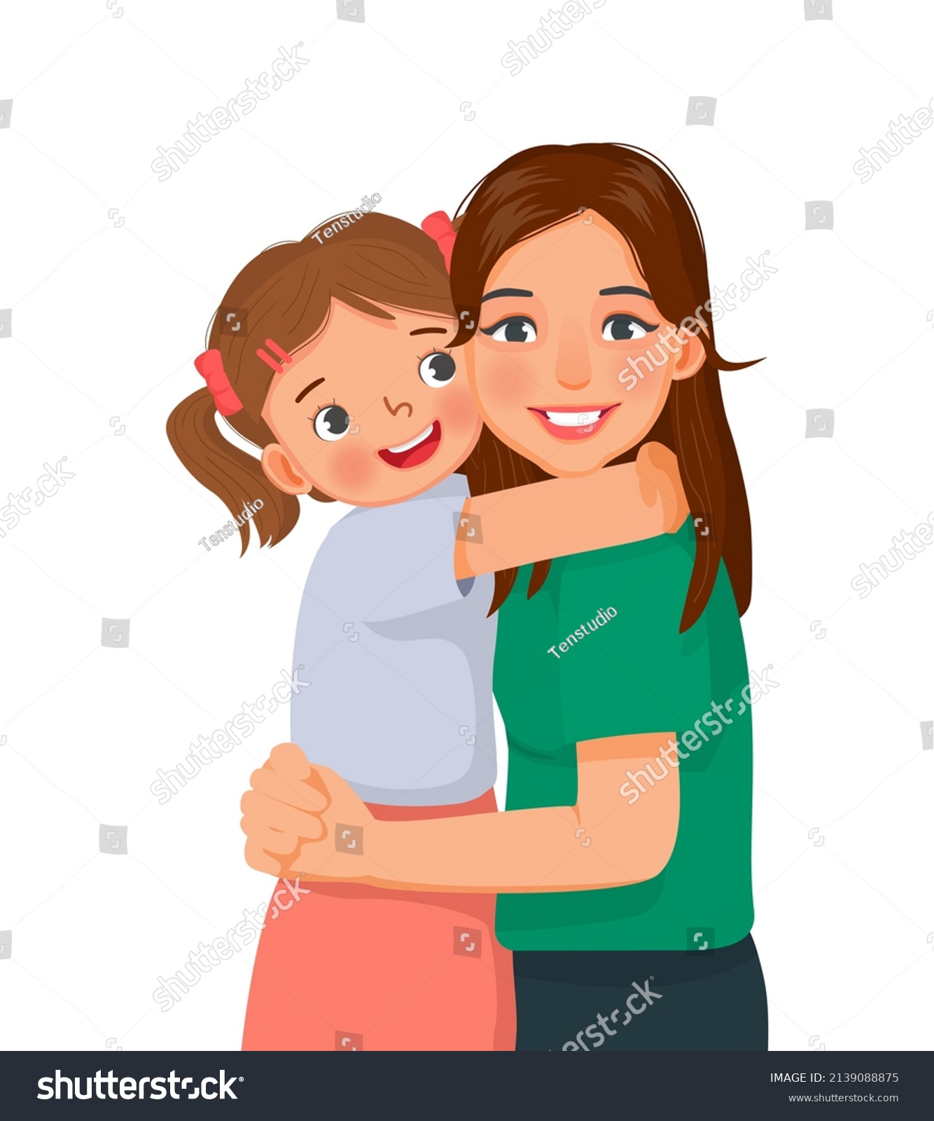 Beautiful Young Woman Hugging Her Daughter Stock Vector (Royalty Free ...