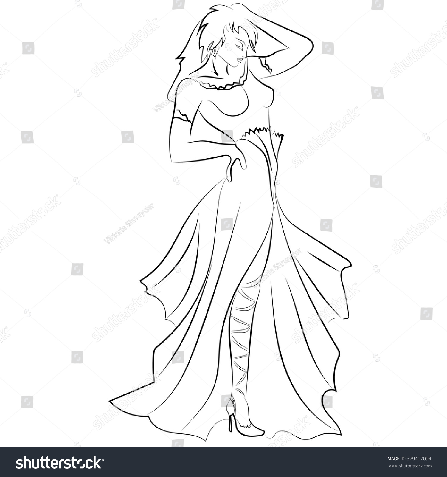 Beautiful Young Woman Dress Sketch Vector Stock Vector 379407094 ...
