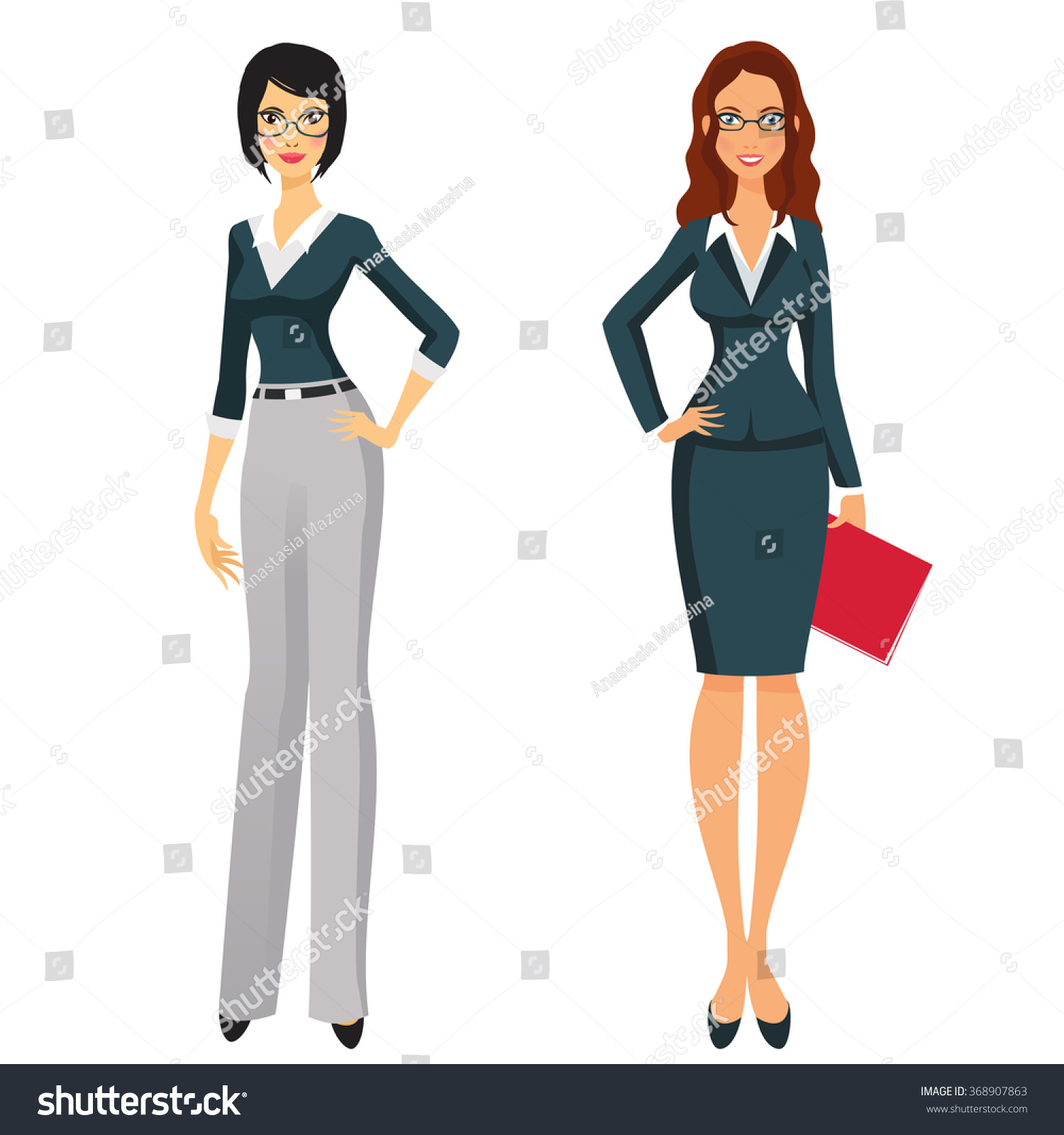 Beautiful Young Women In Elegant Office Clothes. Vector Illustration ...