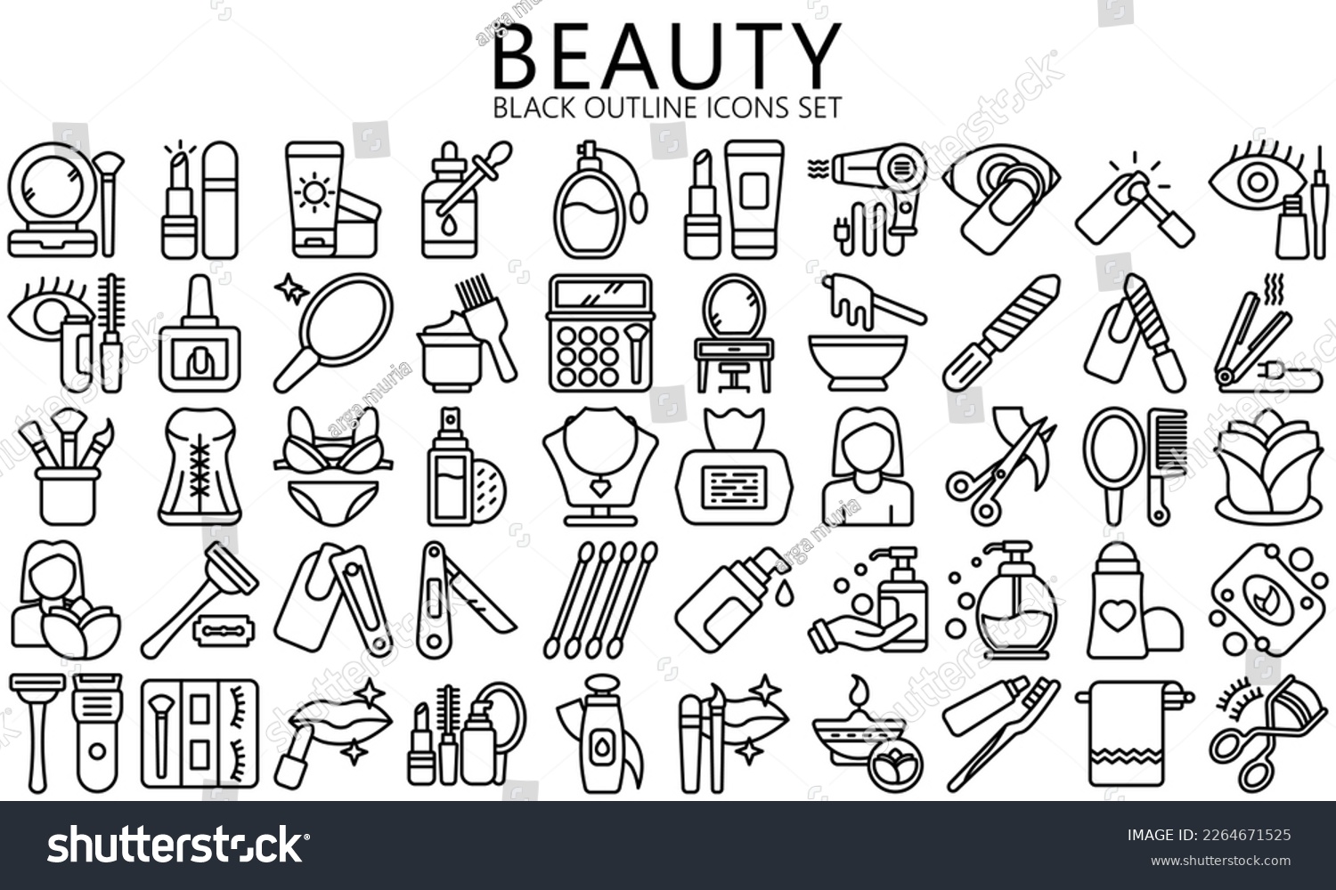 SVG of beauty black outline icons set. contain such as cream, pedicure, hair treatment, cosmetic, brush and more. Vector EPS 10 ready convert to SVG. use for modern concept, UI or UX kit, web and app. svg