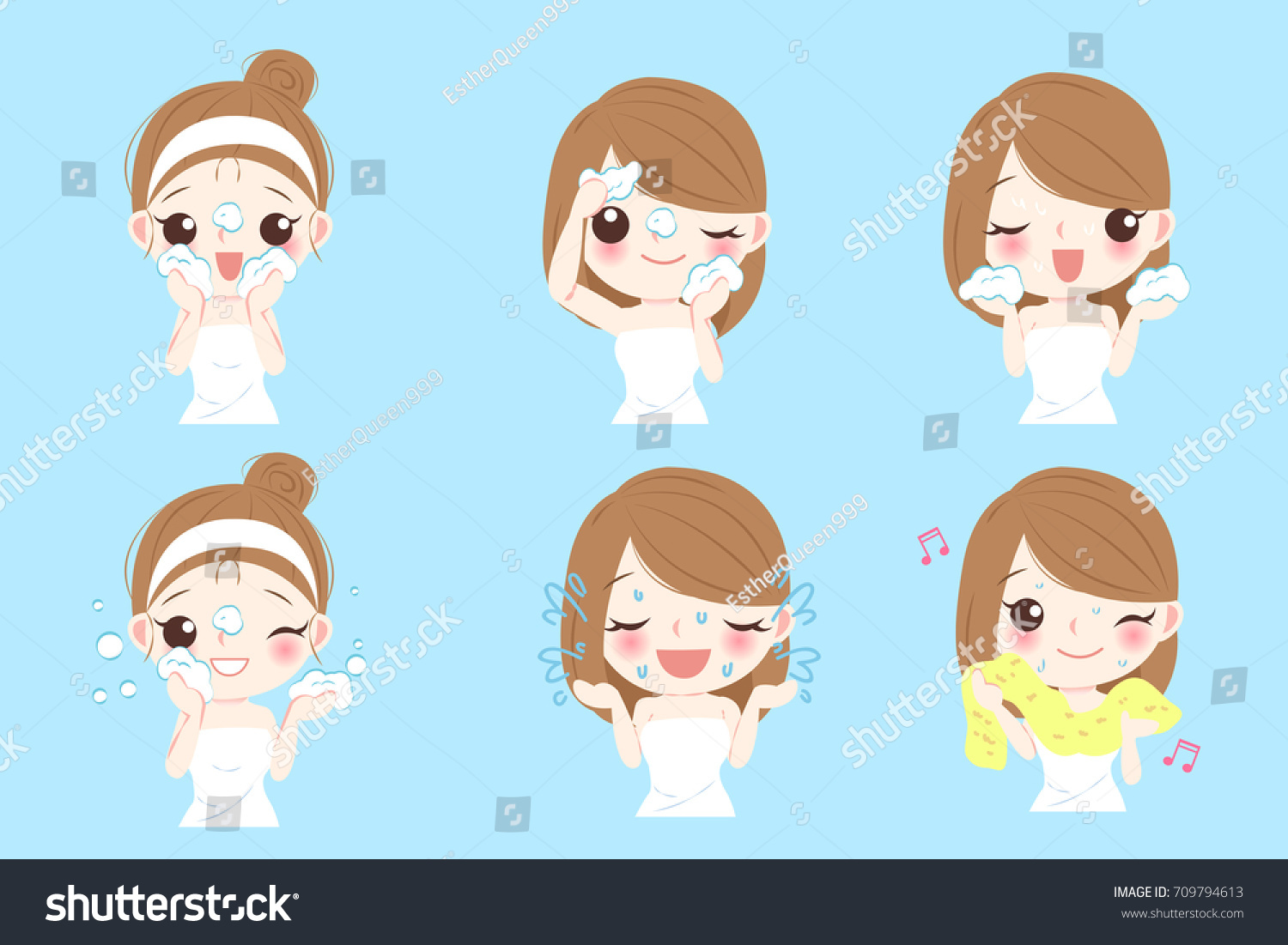 Beauty Cartoon Skin Care Woman Wash Stock Vector Royalty Free 709794613