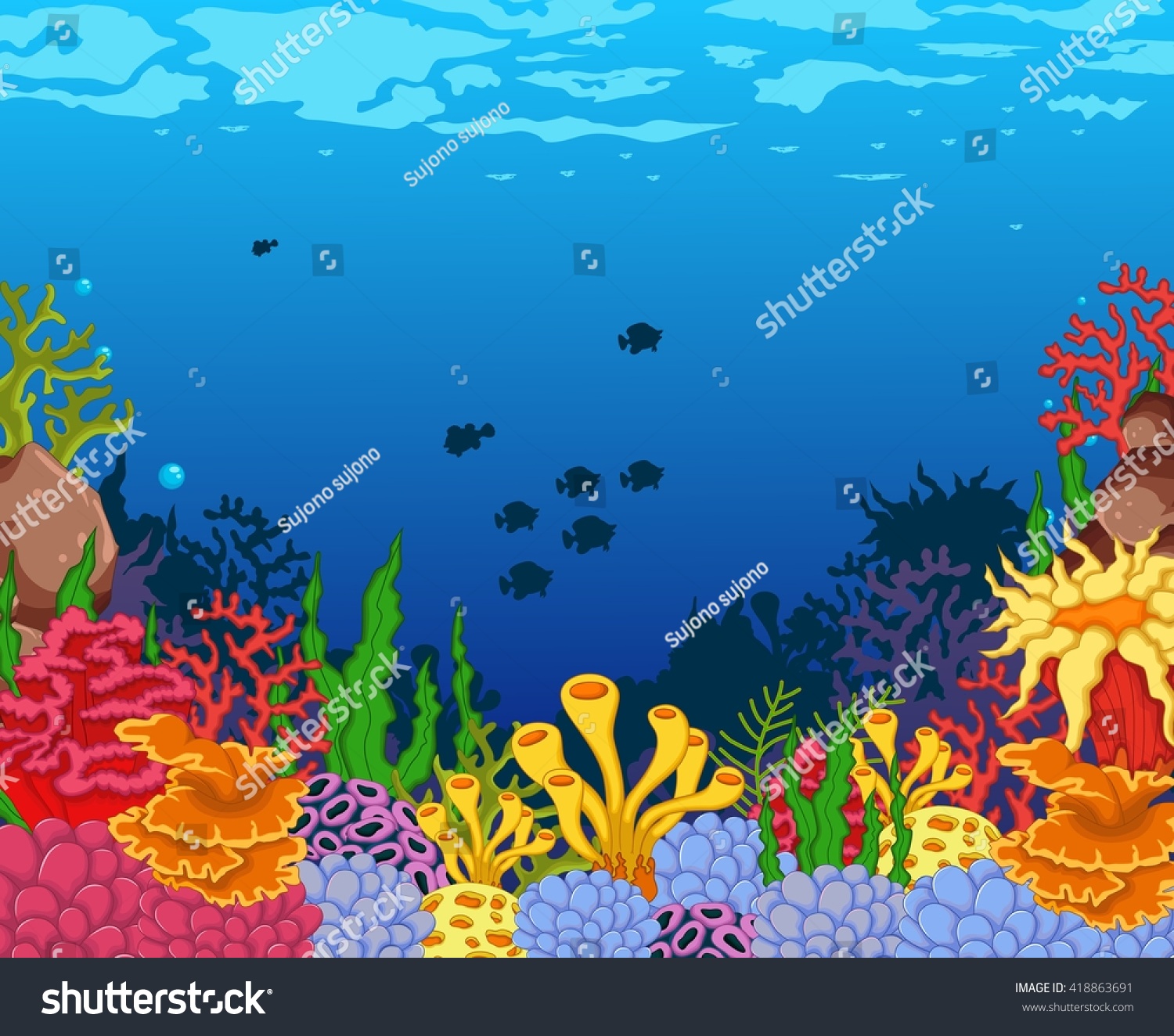 Beauty Corals With Underwater View Background Stock Vector Illustration ...