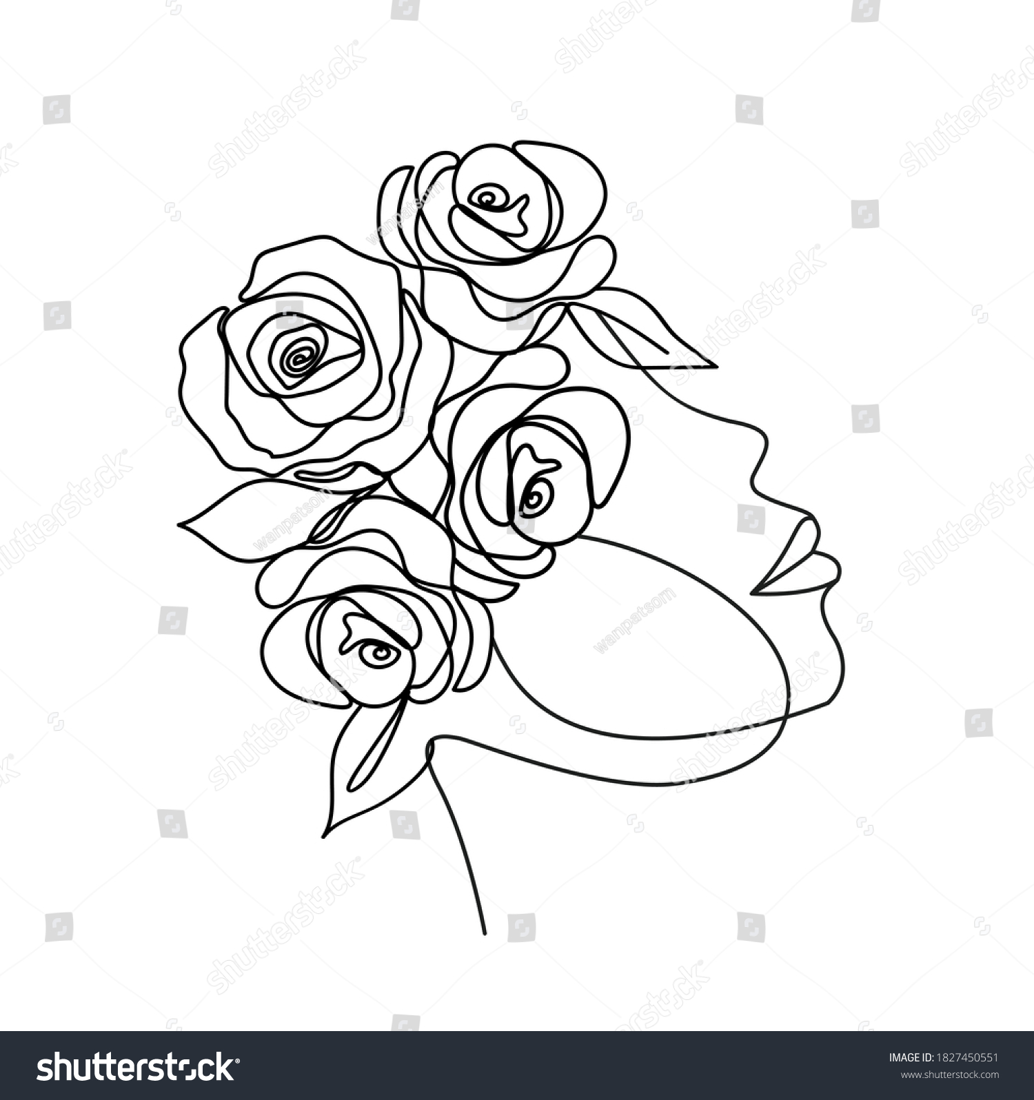 Beauty Face Flowers Line Drawing Art Stock Vector (Royalty Free ...