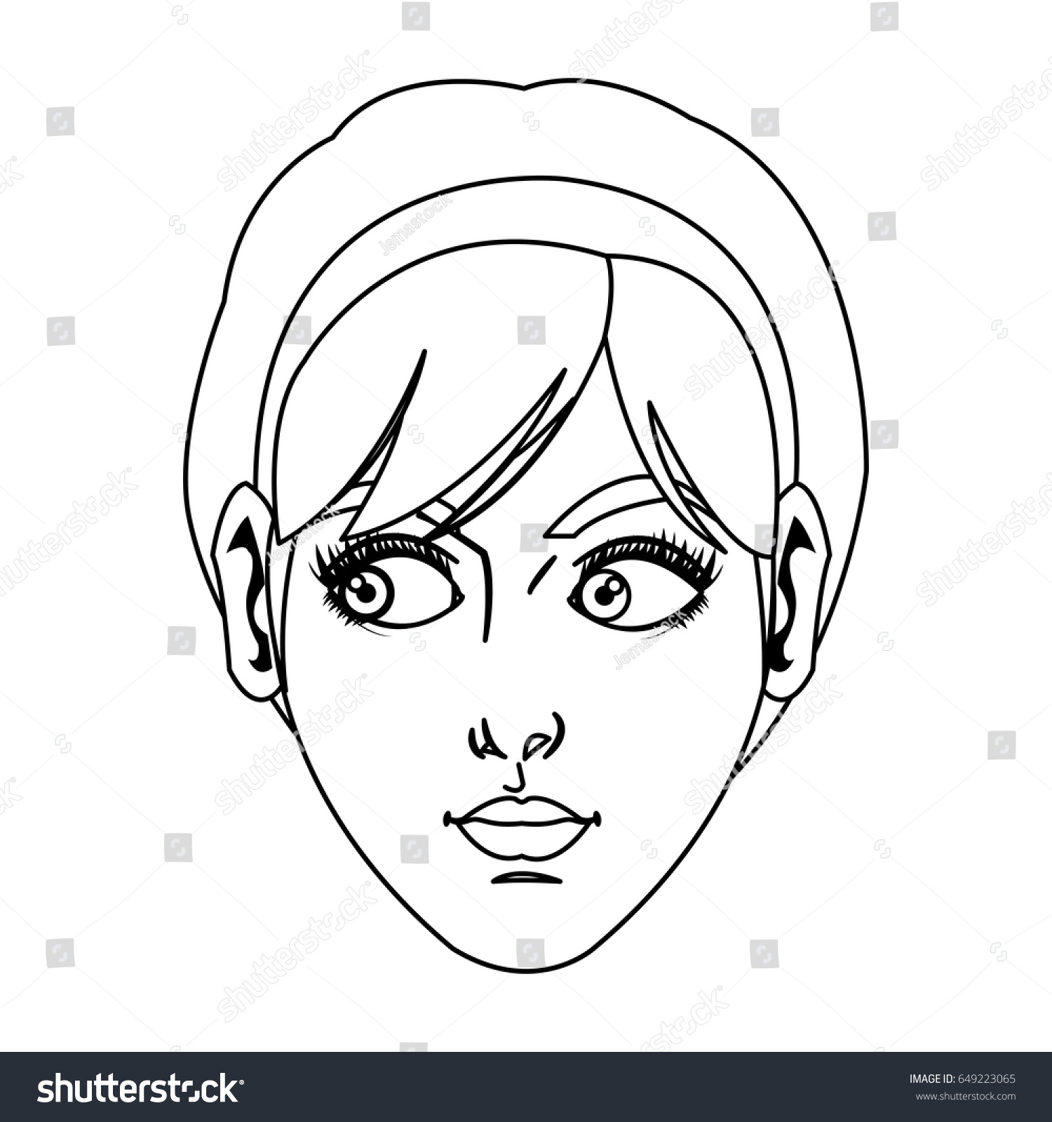 Beauty Face Woman Short Hair Comic Stock Vector Royalty Free