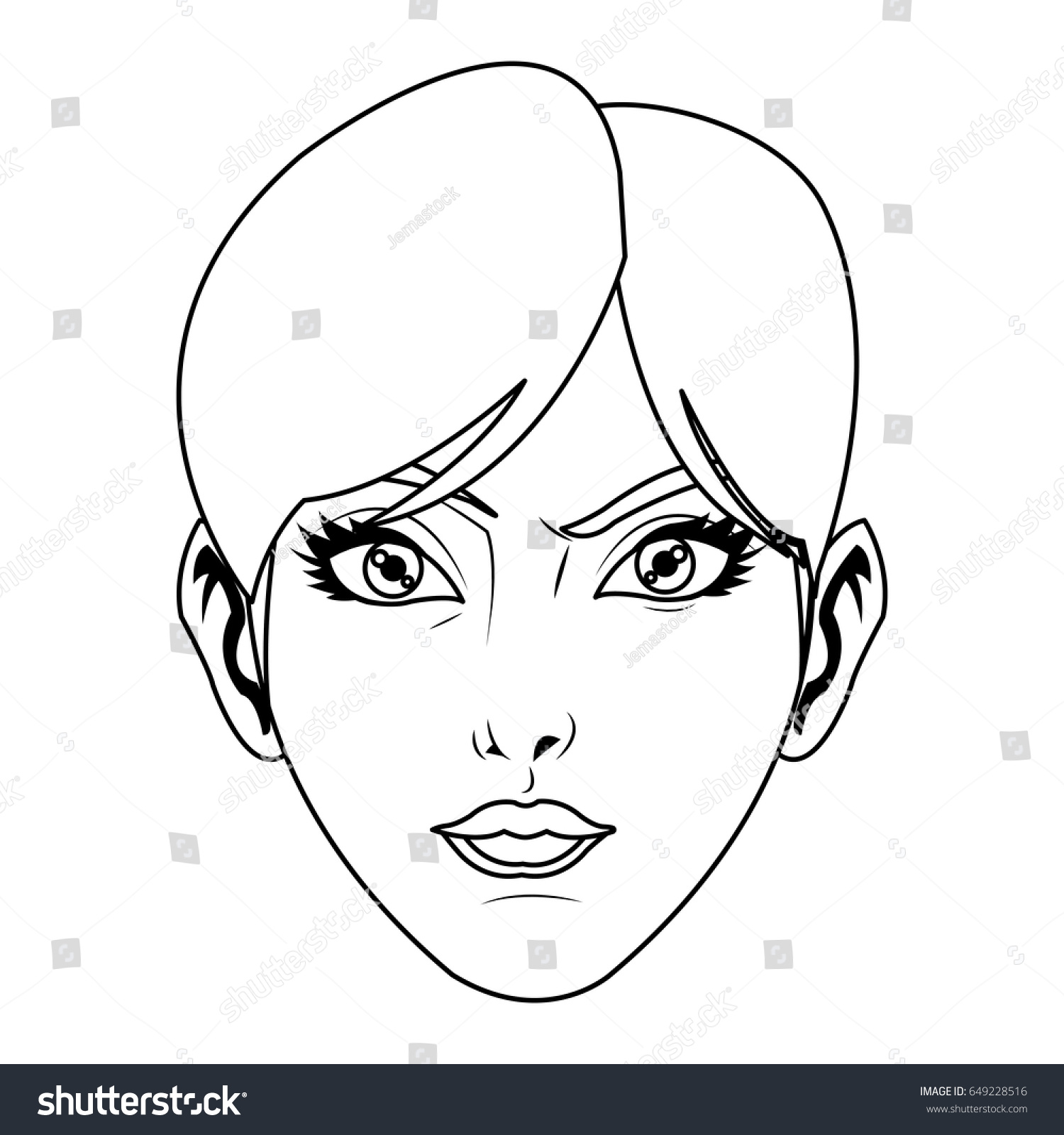 Beauty Face Woman Short Hair Comic Stock Vector Royalty Free