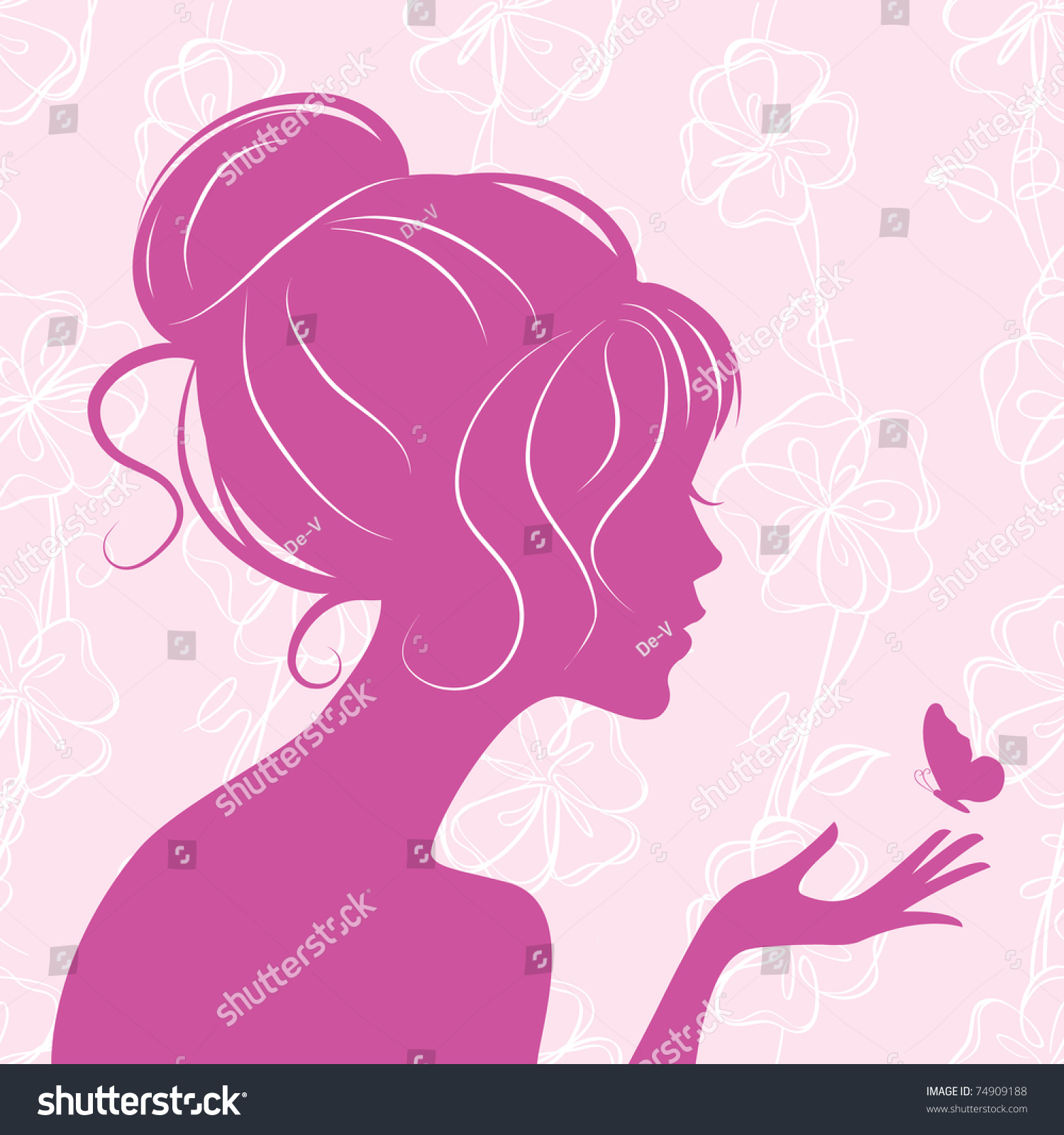 Download Beauty Girl Silhouette Butterfly Stock Vector 74909188 ...