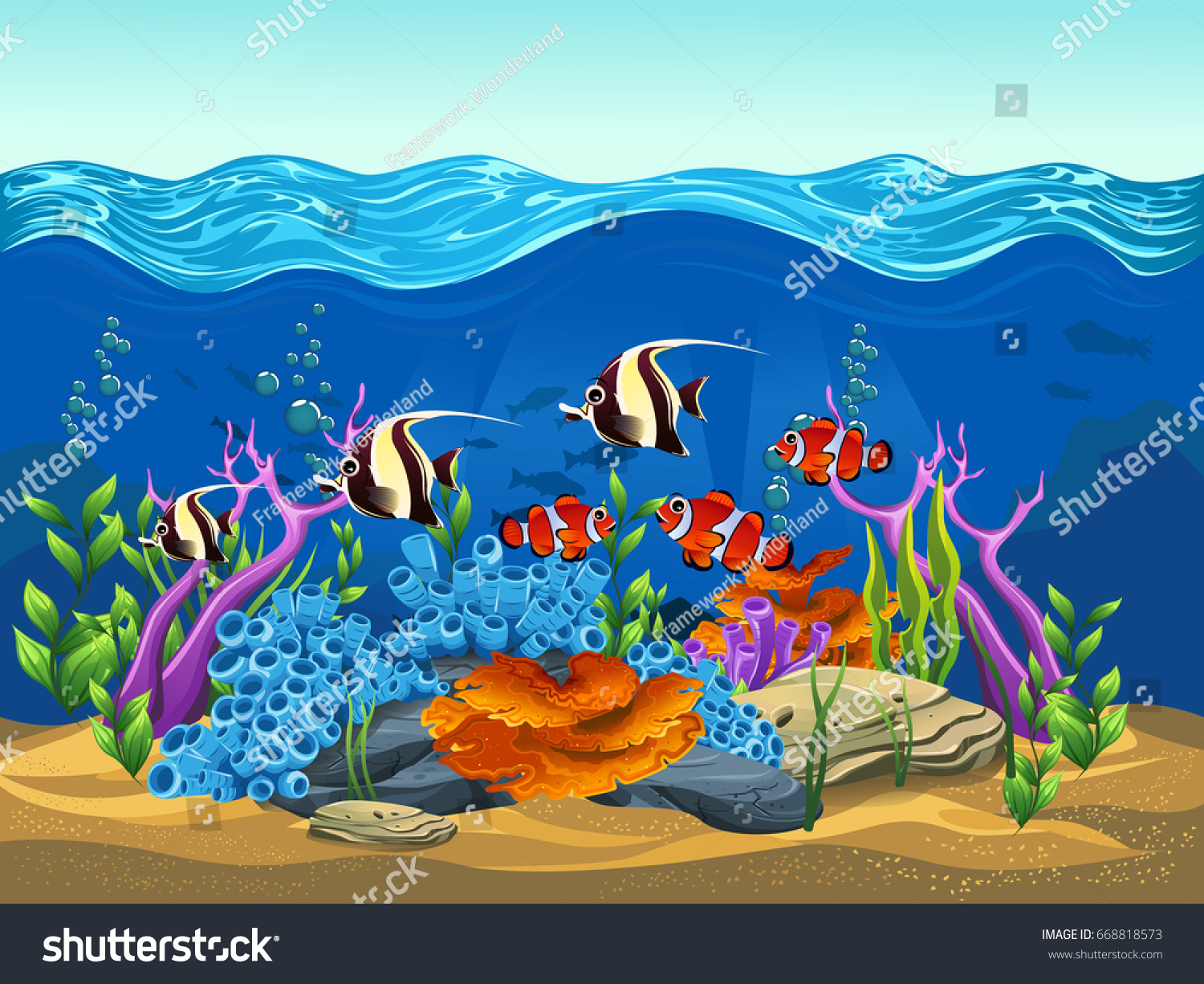 Beauty Landscape Fish Sea Vector Illustration Stock Vector (Royalty ...