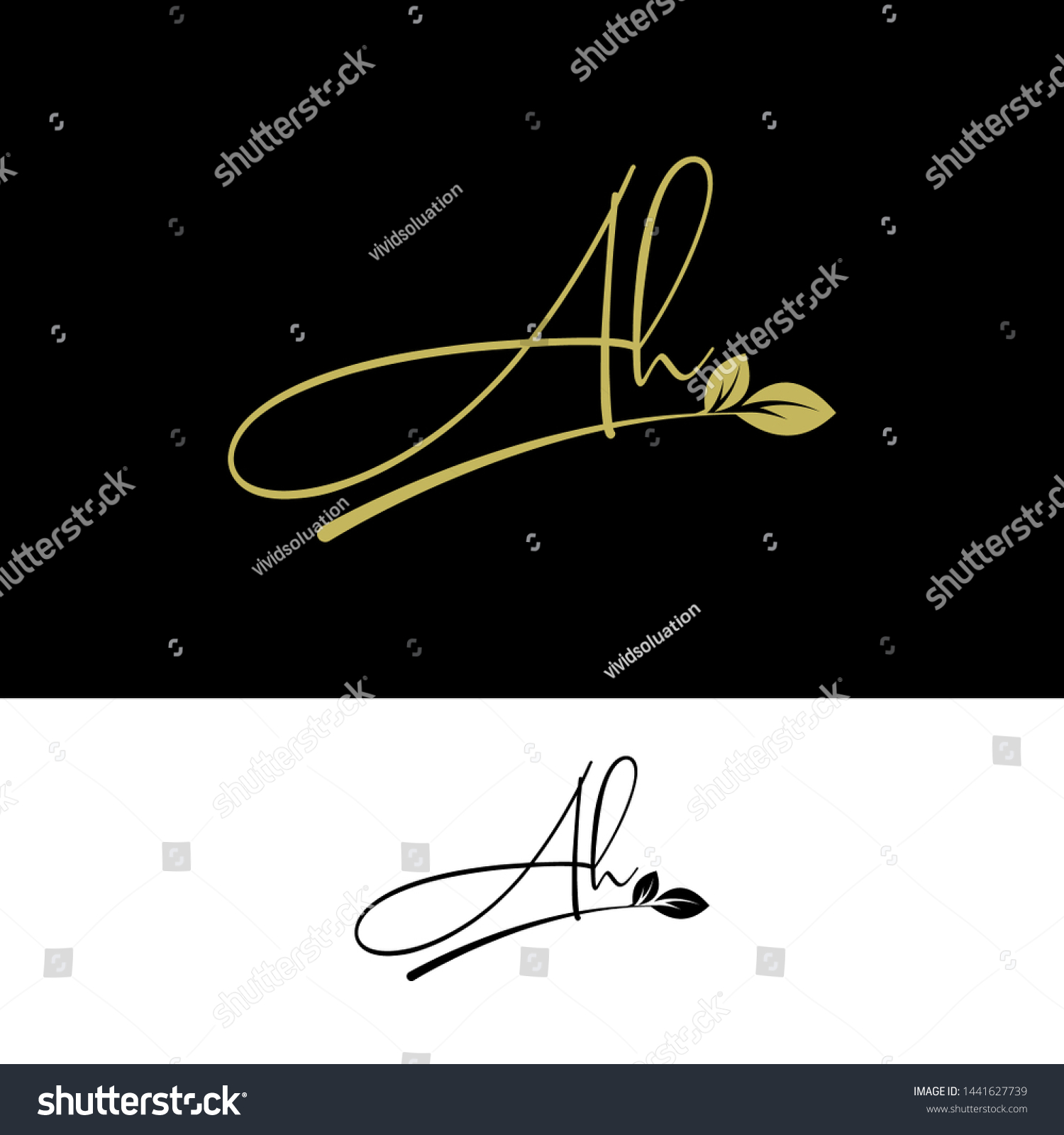 SVG of Beauty vector Initial letters AH  with leaf. Signature, handwriting, fashion, boutique, wedding, jewelry, botanical , floral logo creative Vector logo Design template svg