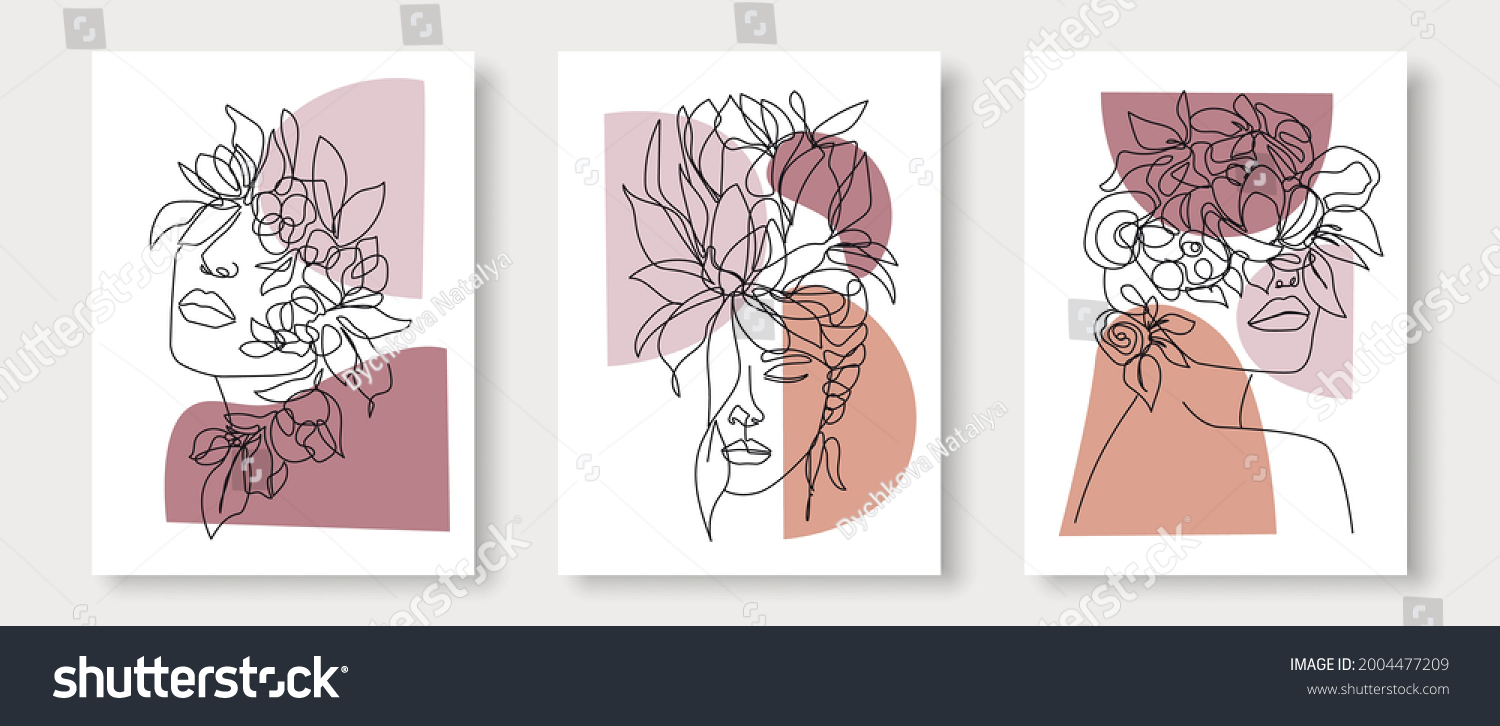 Vektor Stok Beauty Woman Face Flowers Line Art Tanpa Royalti 2004477209 Shutterstock 1380