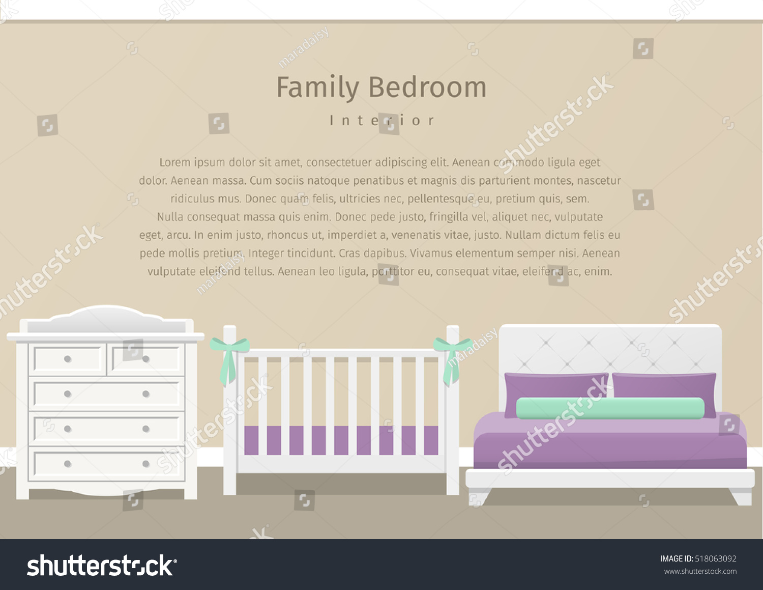 Bedroom Design Flat Style Family Room Stock Vector Royalty