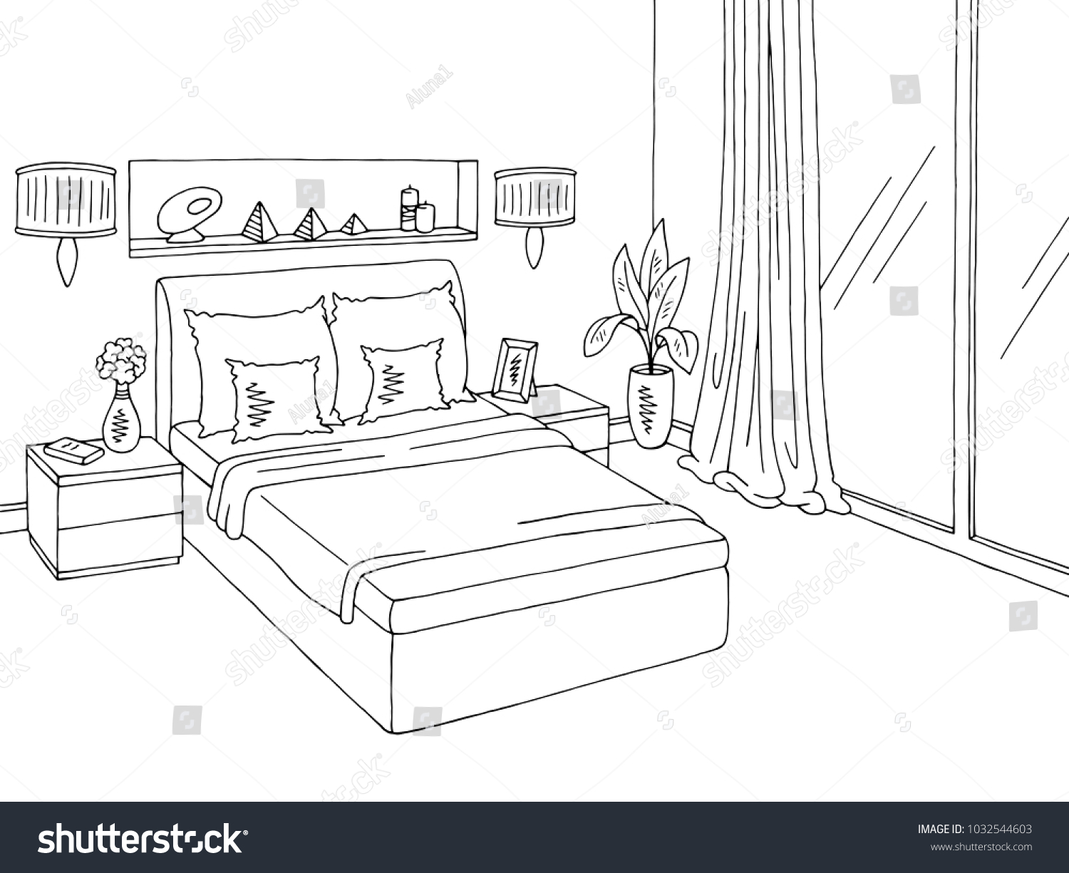 Bedroom Graphic Black White Home Interior Stock Vector (Royalty Free ...