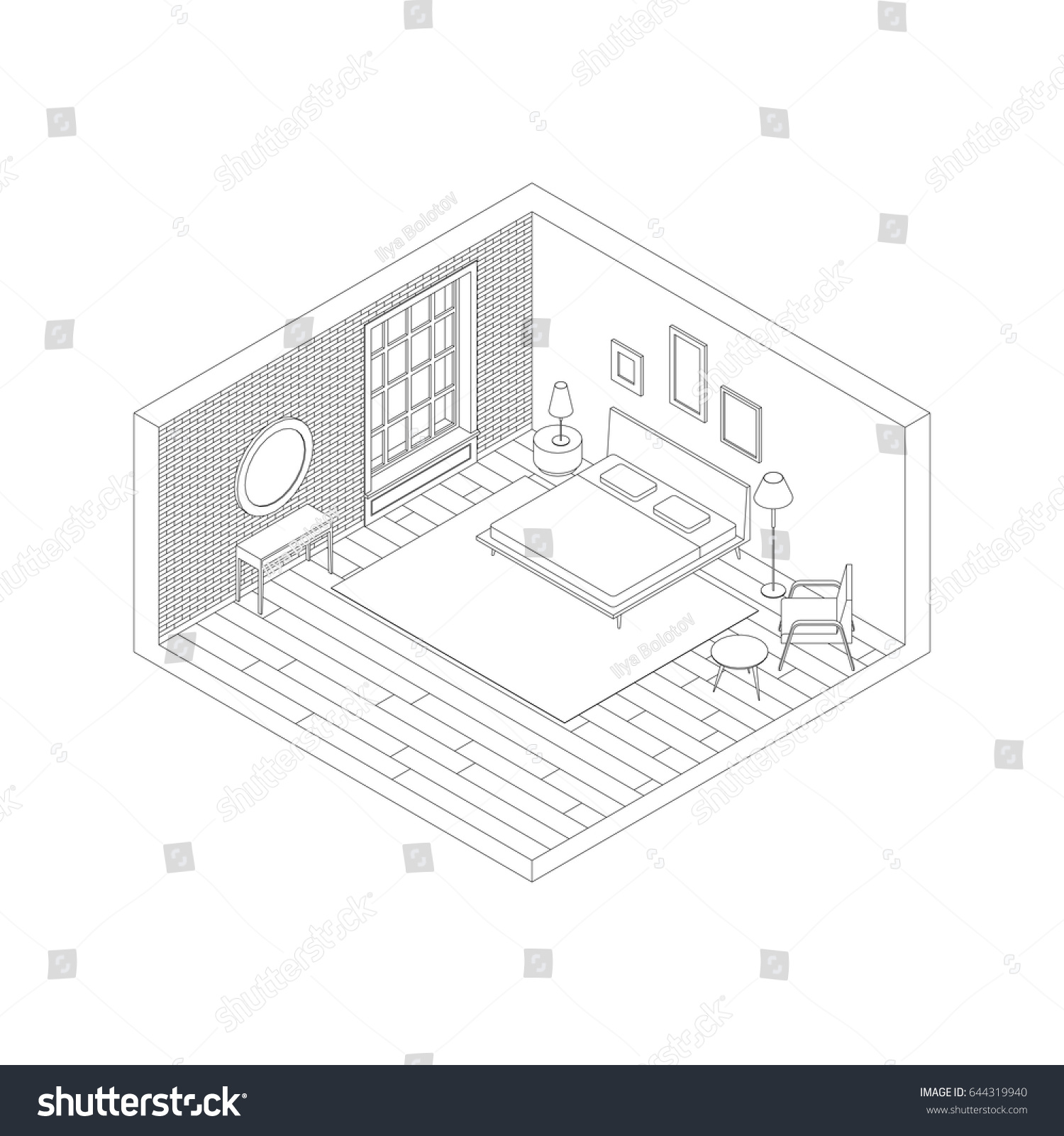 Bedroom Isometric View Vector Illustration Room Stock Vector (Royalty ...