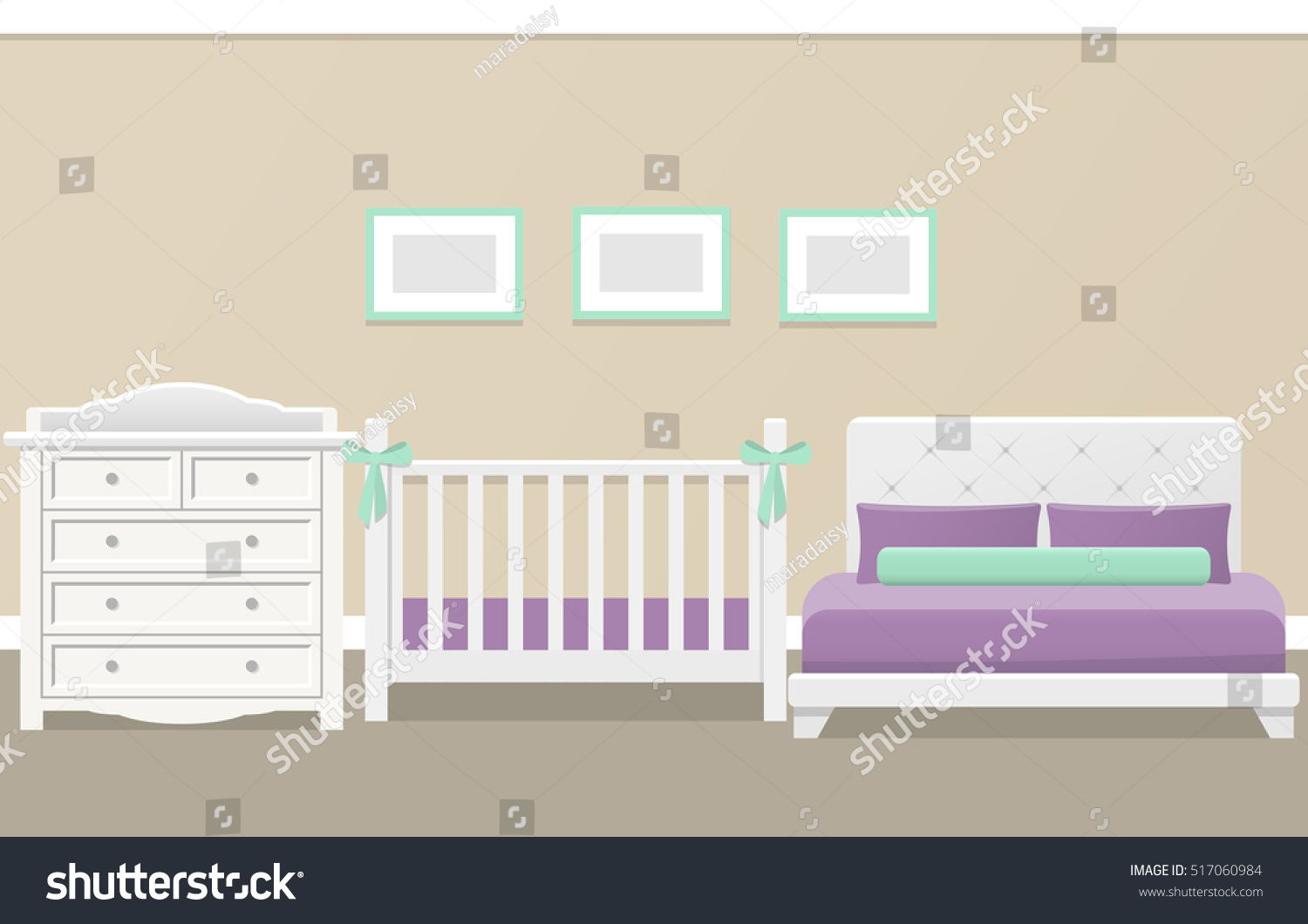 Bedroom Interior Newborn Baby Parents Flat Stock Vector