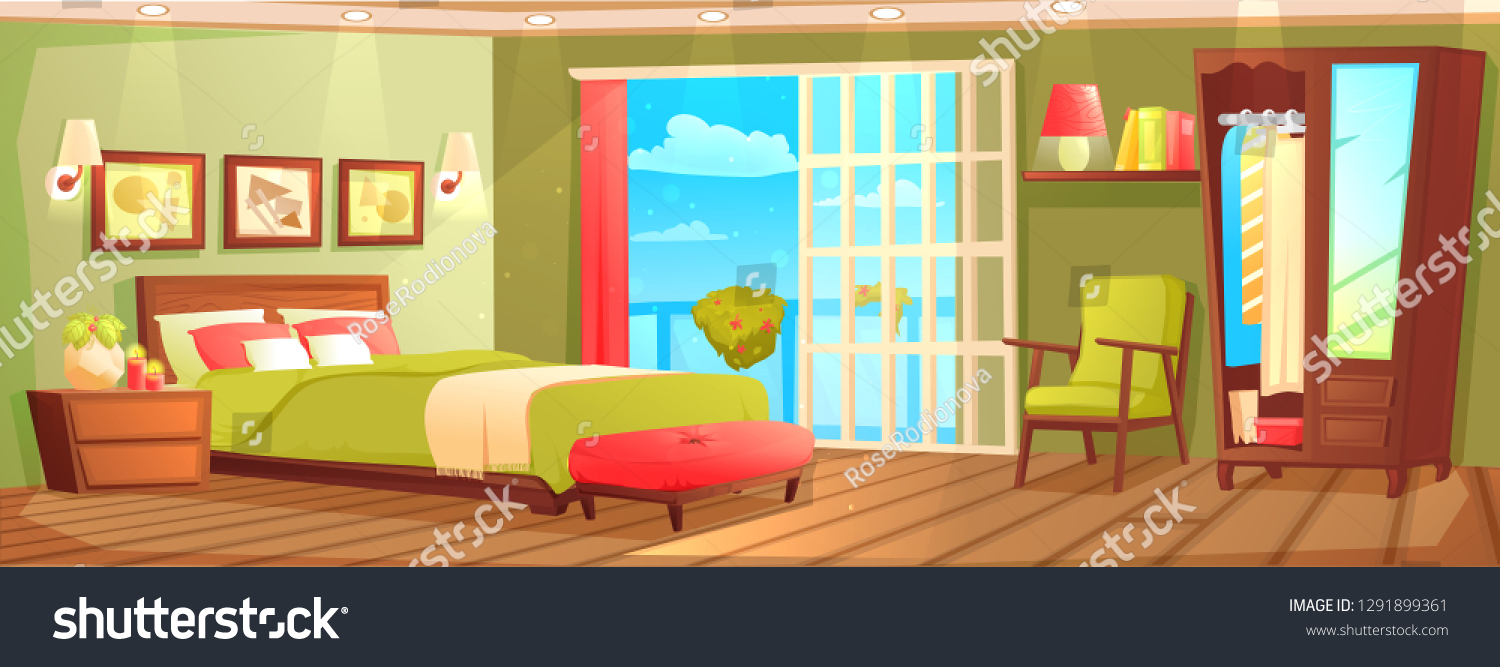 Bedroom Interior Bed Nightstand Wardrobe Window Stock Vector (Royalty ...