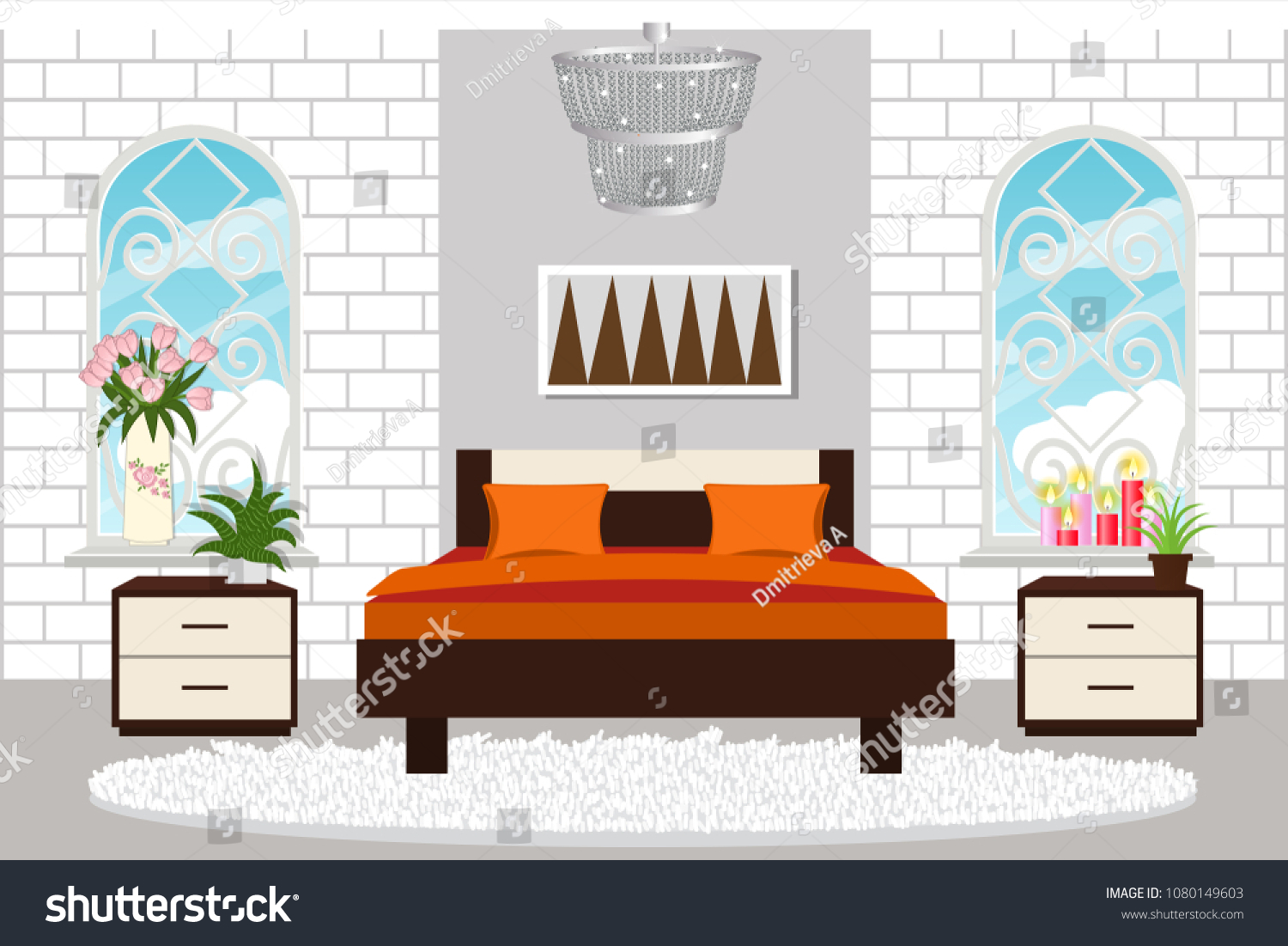 Bedroom Interior Furniture Cool Cozy Lounge Stock Vector Royalty Free 1080149603