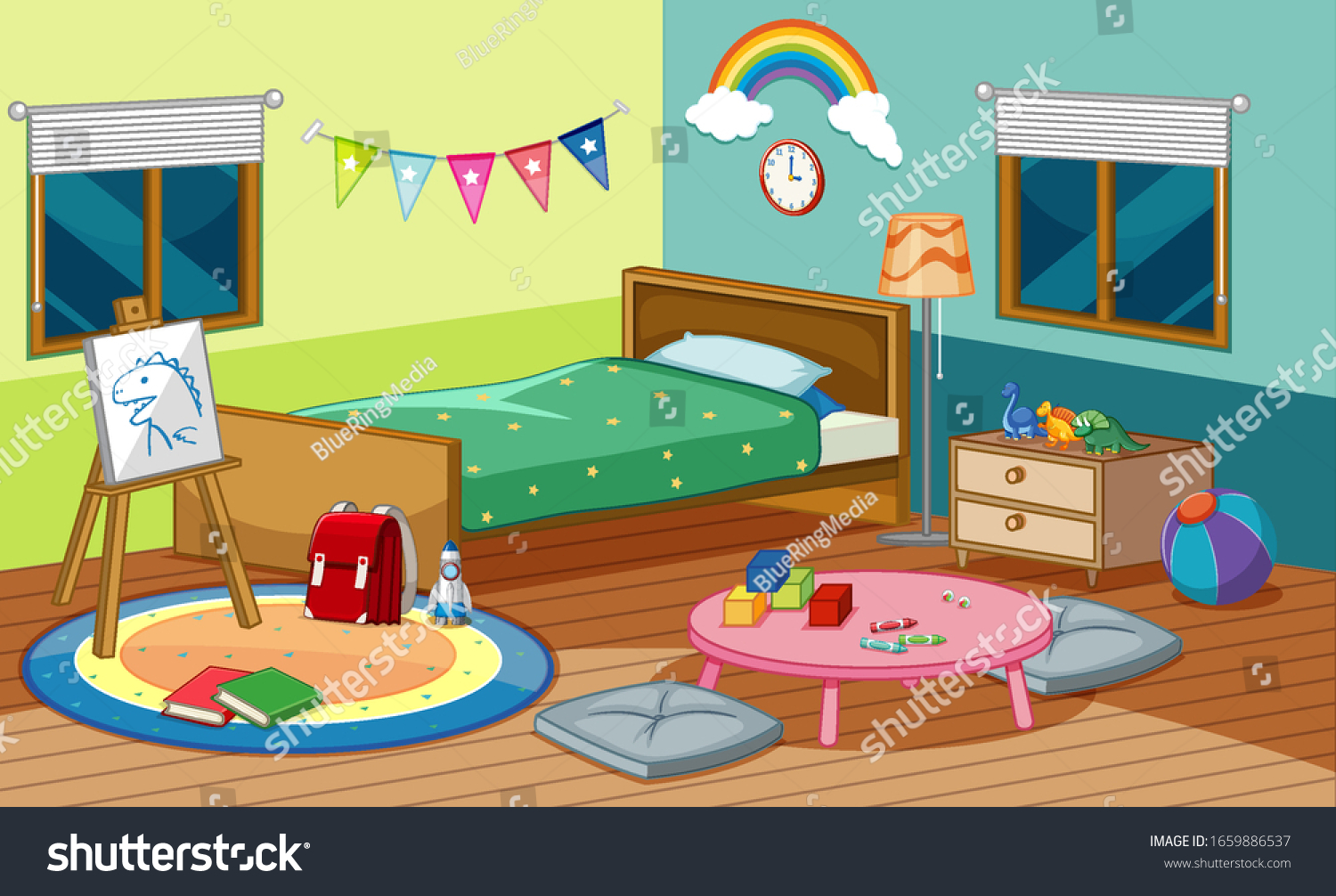 Bedroom Scene Bed Many Toys Room Stock Vector (Royalty Free) 1659886537 ...