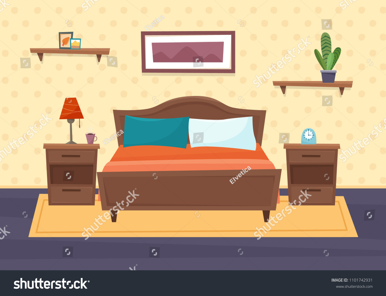 Bedroom Furniture Flat Cartoon Style Vector Stock Vector Royalty Free 1101742931