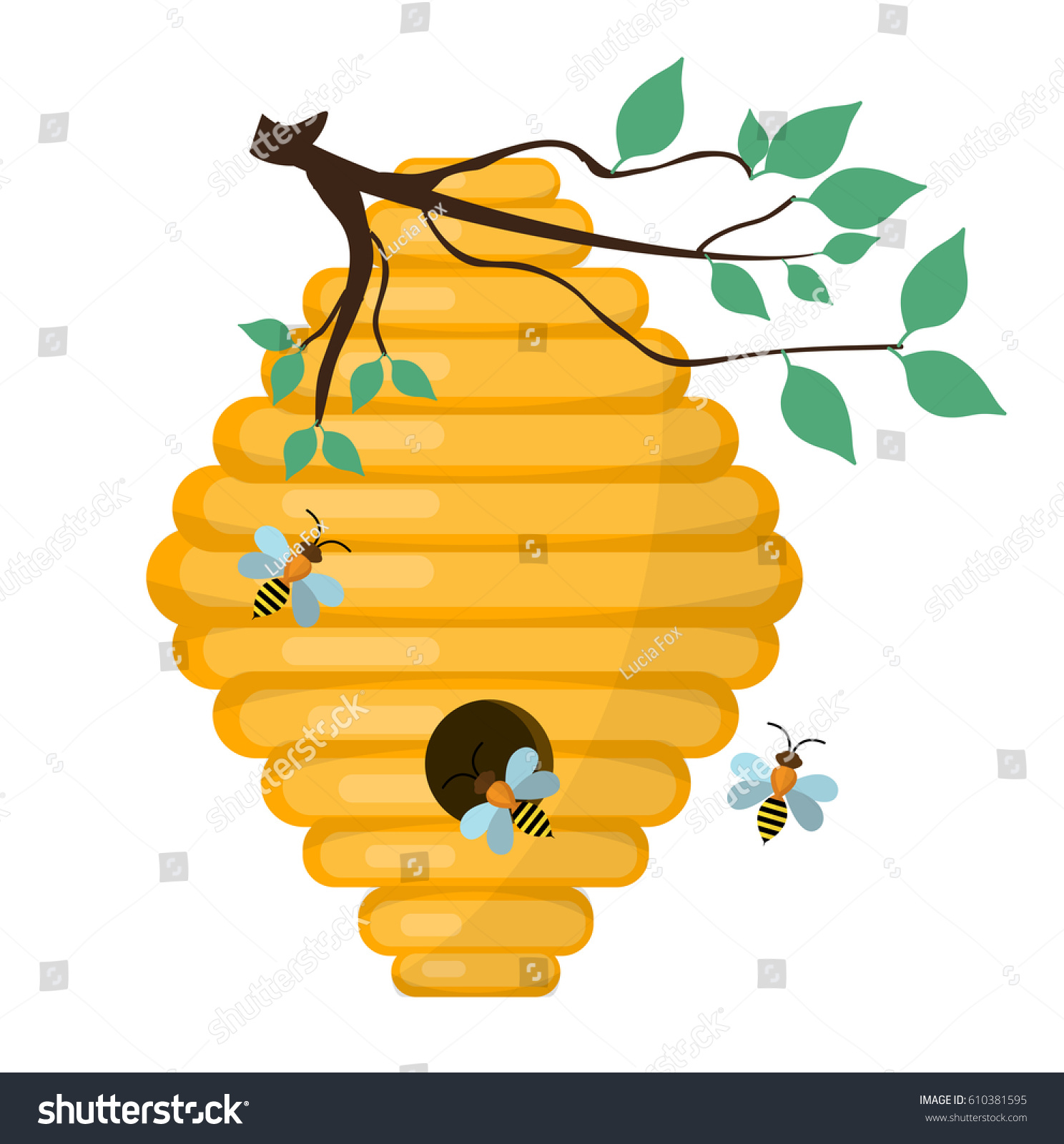 Beehive Swarm Icon Flat Style Isolated Stock Vector 610381595 ...